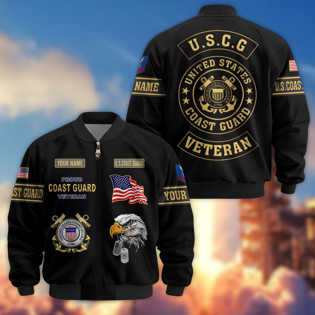 Premium USCG Veteran Bomber Jacket VPVC800705, Custom Name, Rank, Gifts For US Coast Guard Veteran
