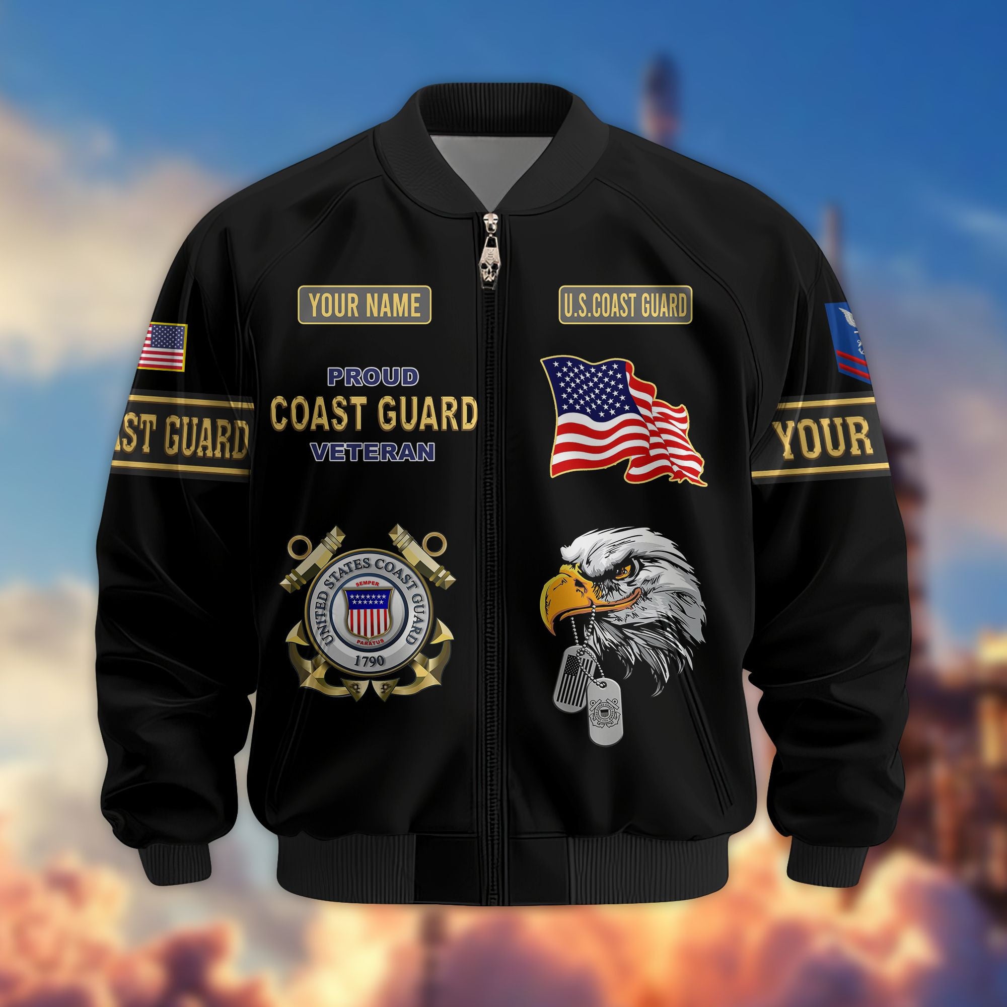 Premium USCG Veteran Bomber Jacket VPVC800705, Custom Name, Rank, Gifts For US Coast Guard Veteran