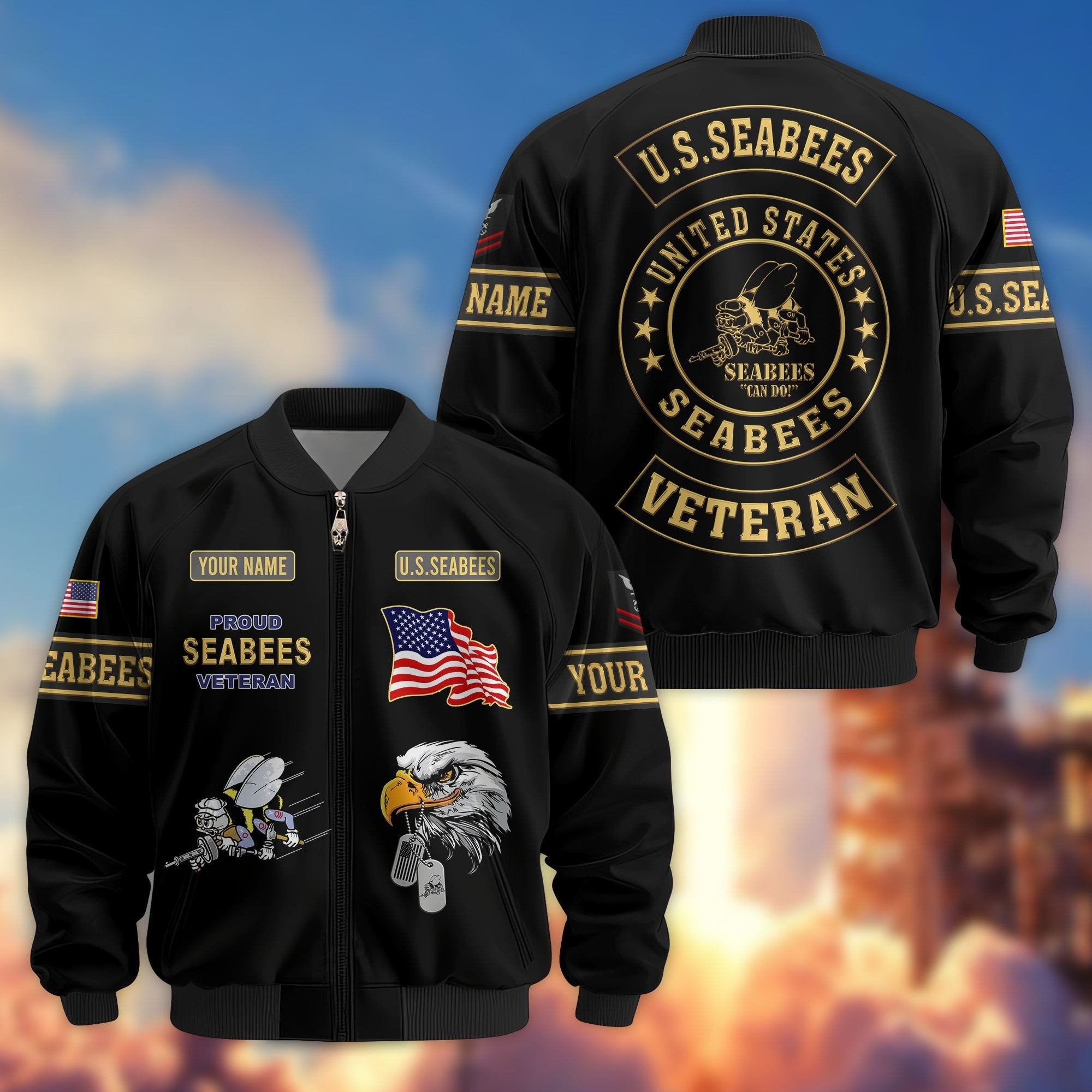 Premium US Seabees Veteran Bomber Jacket VPVC800709, Custom Name, Rank, Gifts For Seabees Veteran