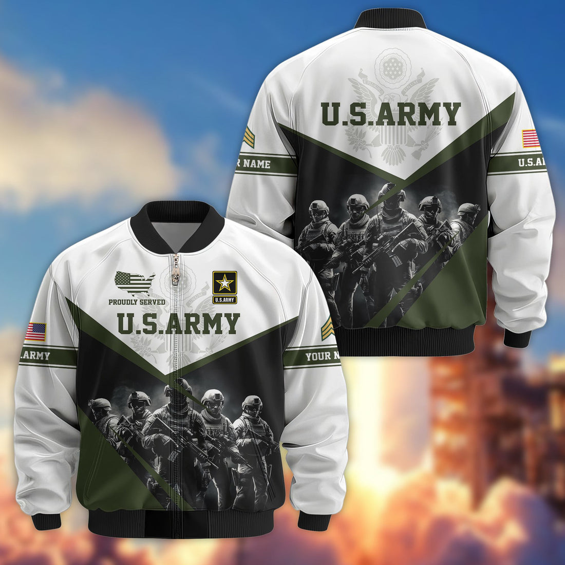 US Army Veteran Bomber Jacket VPVC800601, Custom Name, Rank, Gifts For US Army Veteran