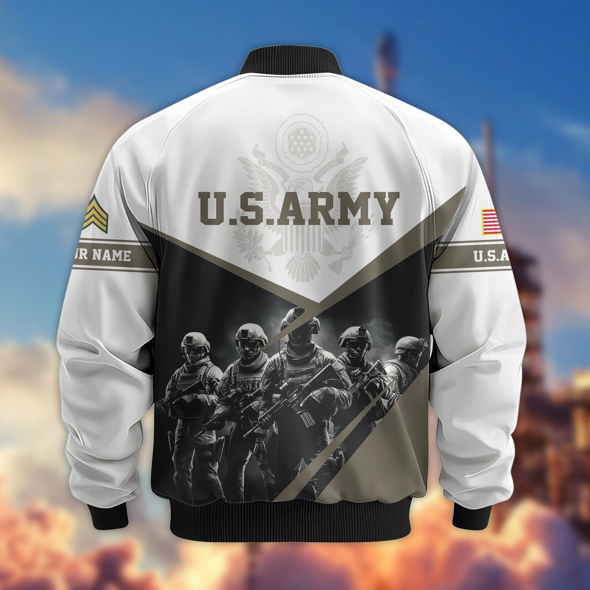 US Army Veteran Bomber Jacket VPVC800610, Custom Name, Rank, Gifts For US Army Veteran