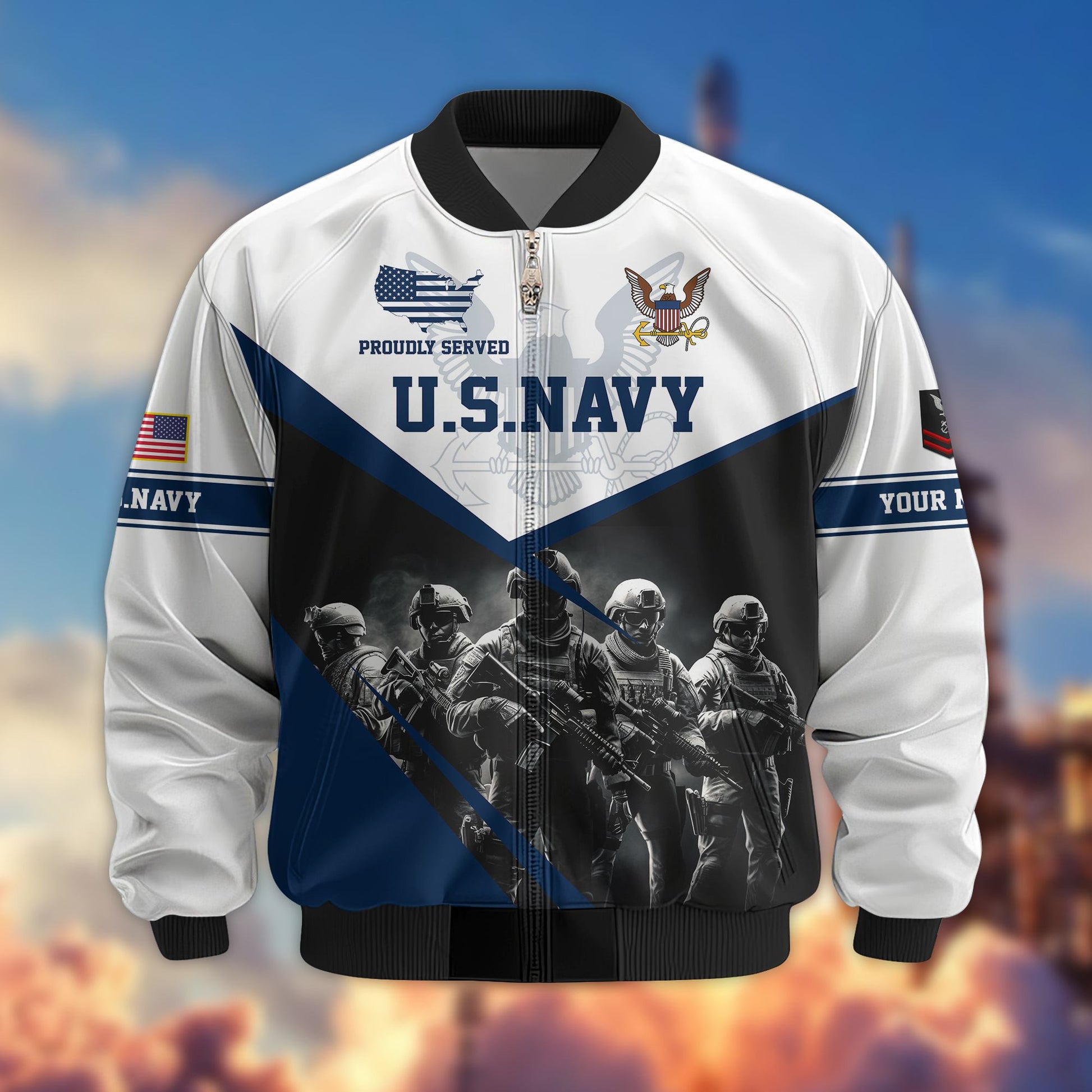 US Navy Veteran Bomber Jacket VPVC800602, Custom Name, Rank, Gifts For US Navy Veteran