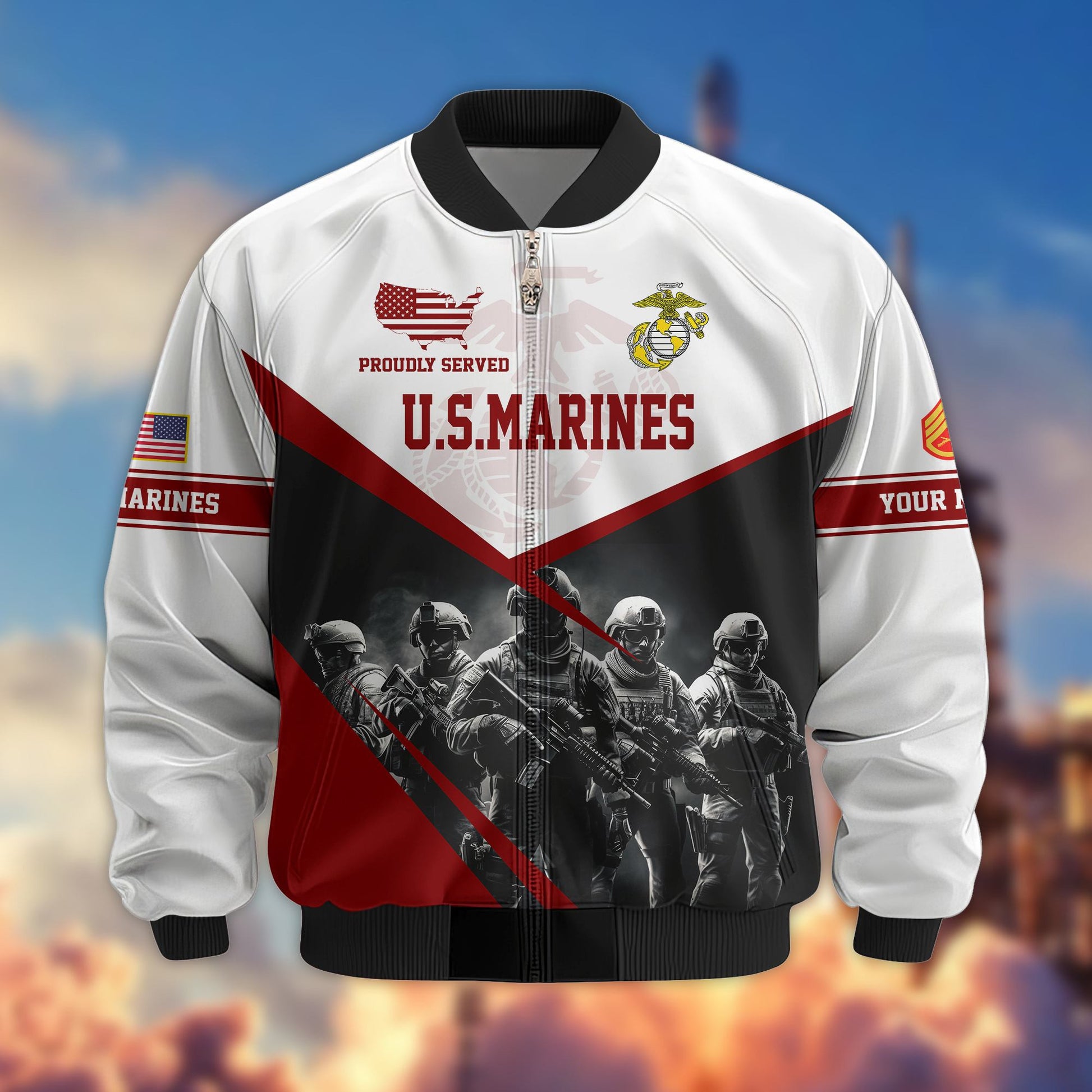 USMC Veteran Bomber Jacket VPVC800603, Custom Name, Rank, Gifts For US Marines Veteran