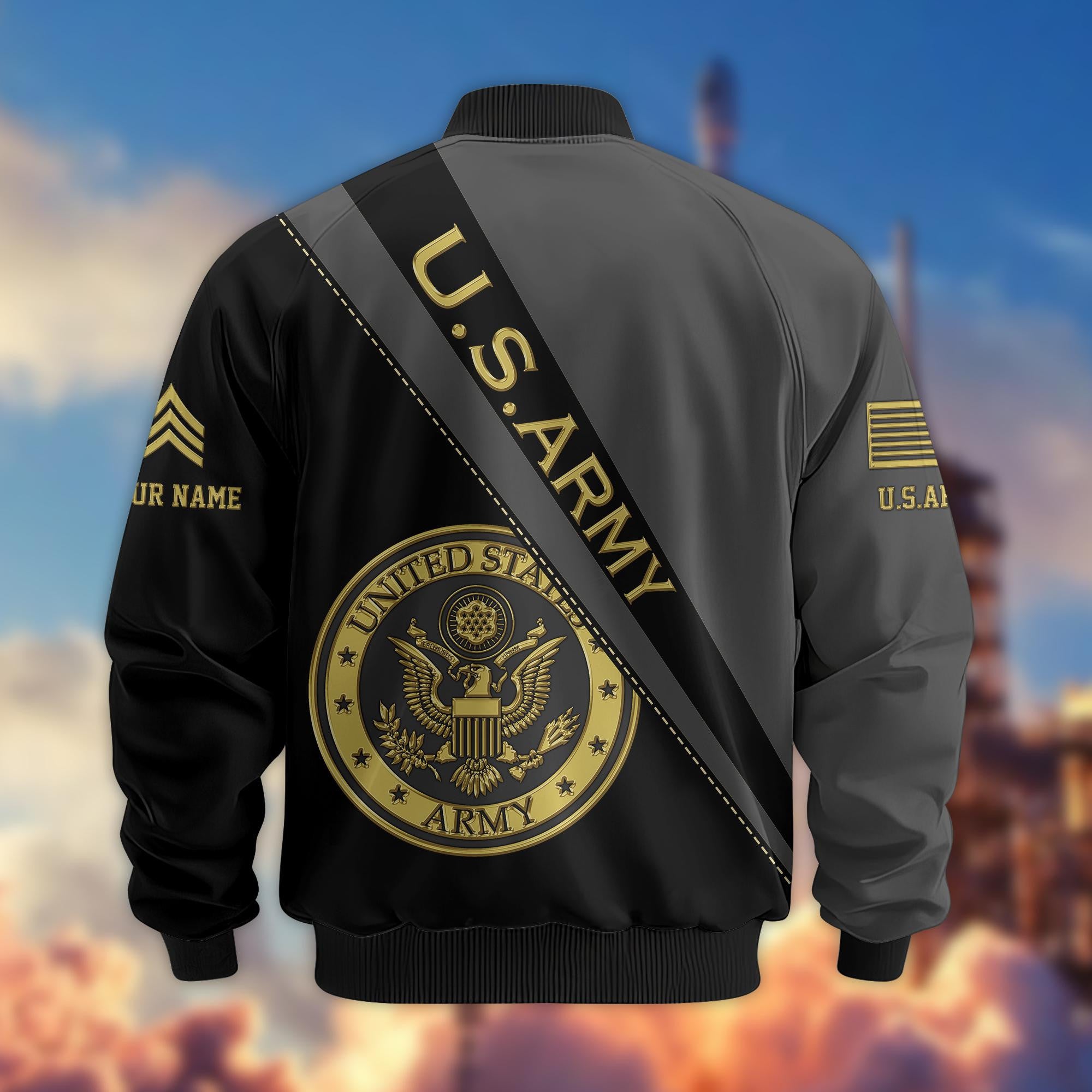 Premium Custom Name, Rank, US Army Veteran Bomber Jacket VPVC800901, Gifts For US Army Veteran