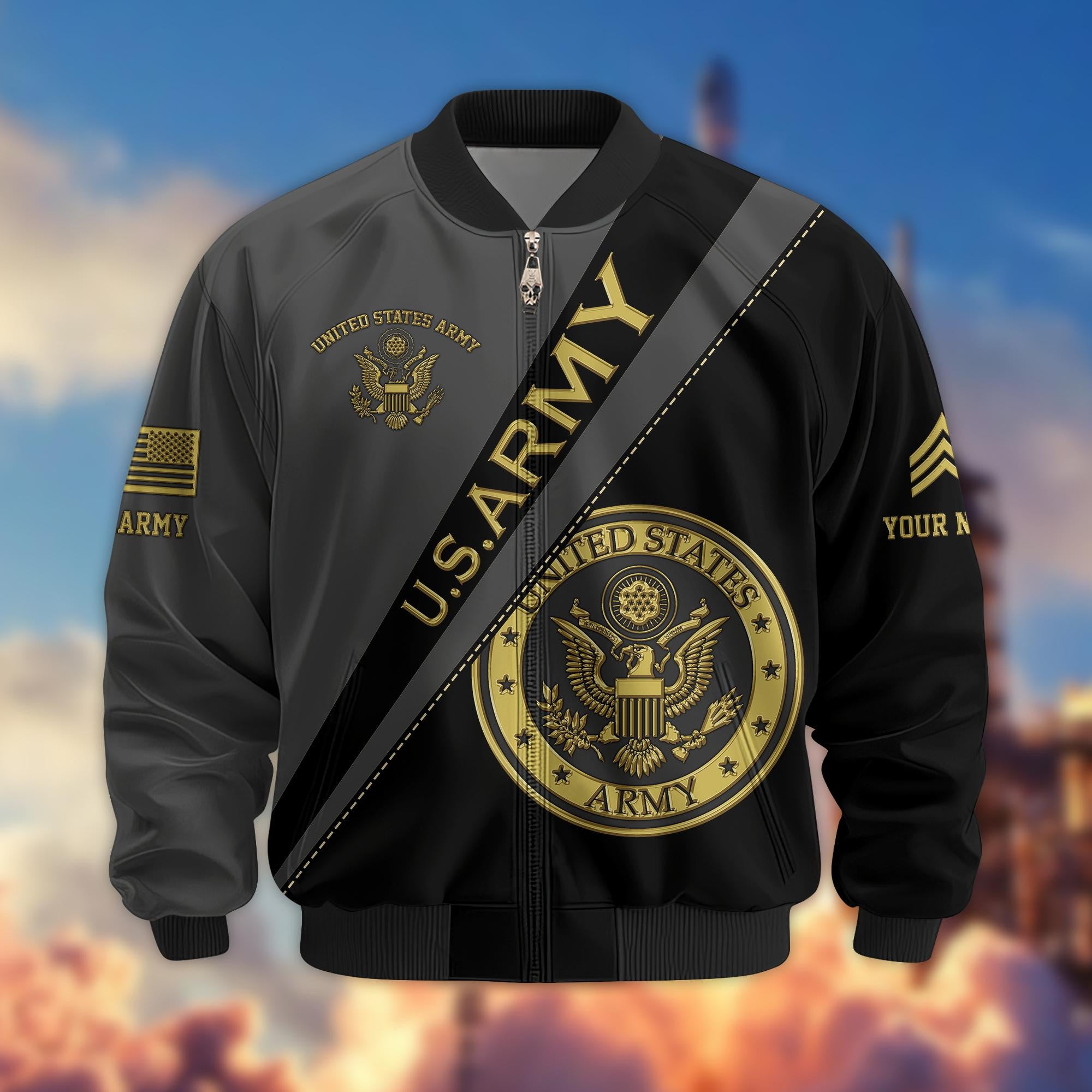 Premium Custom Name, Rank, US Army Veteran Bomber Jacket VPVC800901, Gifts For US Army Veteran
