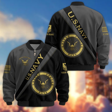 Premium Custom Name, Rank, US Navy Veteran Bomber Jacket VPVC800902, Gifts For US Navy Veteran