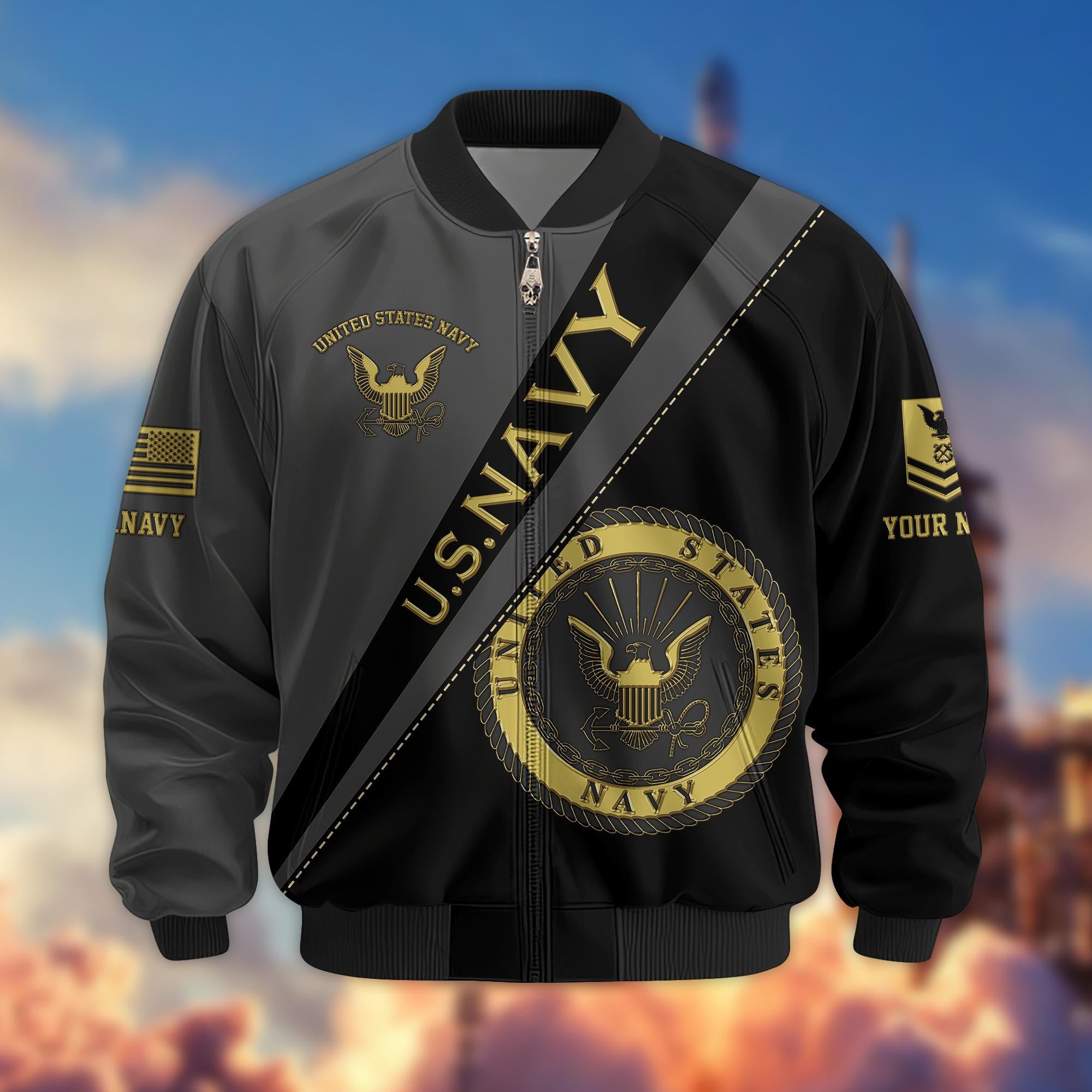 Premium Custom Name, Rank, US Navy Veteran Bomber Jacket VPVC800902, Gifts For US Navy Veteran