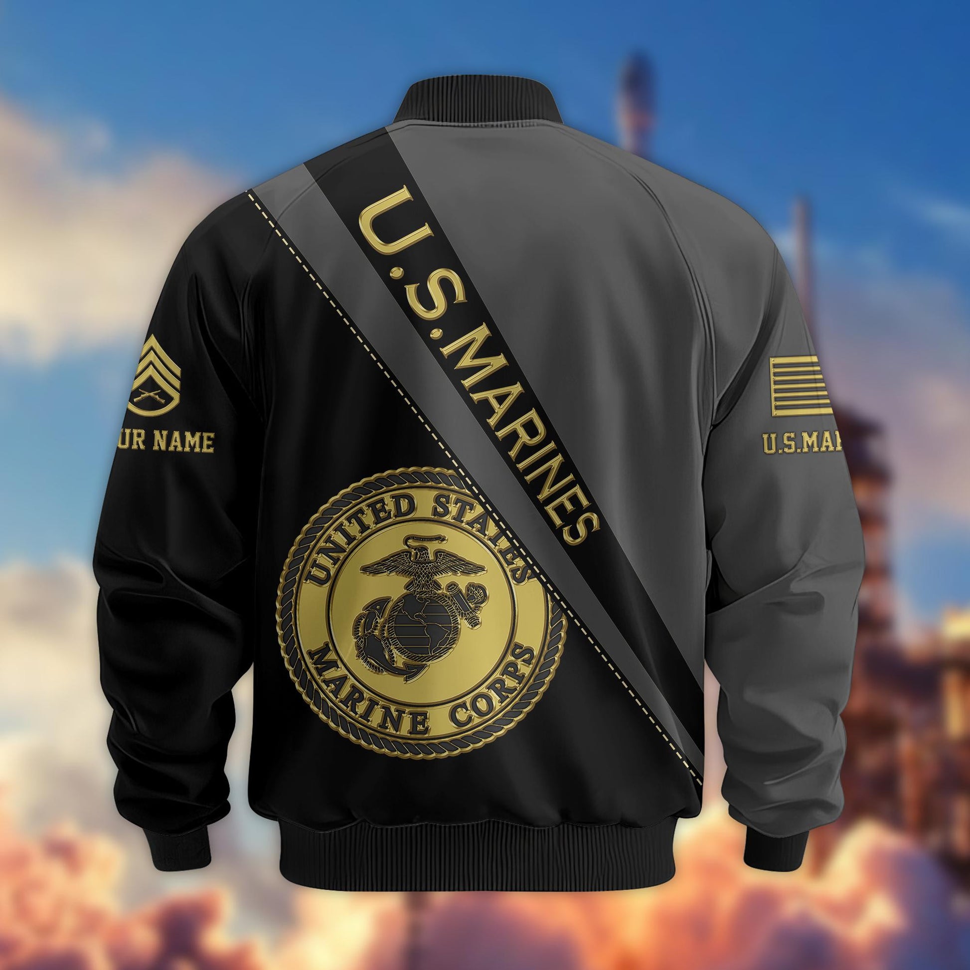 Premium Custom Name, Rank, USMC Veteran Bomber Jacket VPVC800903, Gifts For US Marines Veteran