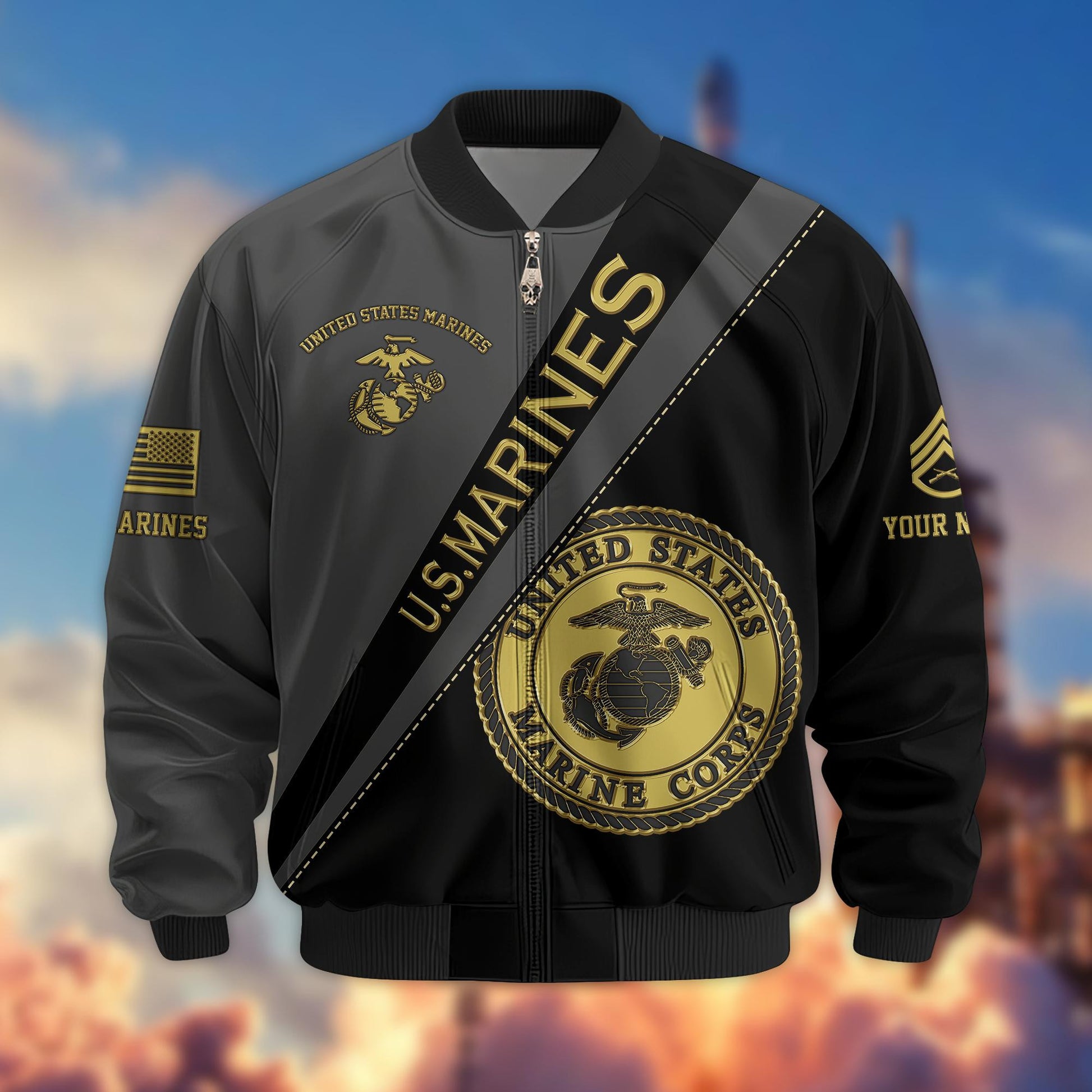 Premium Custom Name, Rank, USMC Veteran Bomber Jacket VPVC800903, Gifts For US Marines Veteran