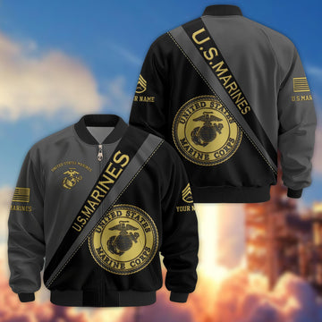 Premium Custom Name, Rank, USMC Veteran Bomber Jacket VPVC800903, Gifts For US Marines Veteran