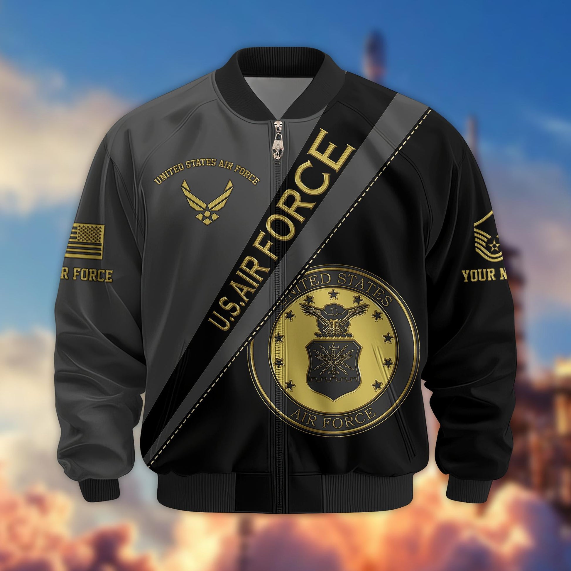 Premium Custom Name, Rank, USAF Veteran Bomber Jacket VPVC800904, Gifts For US Air Force Veteran