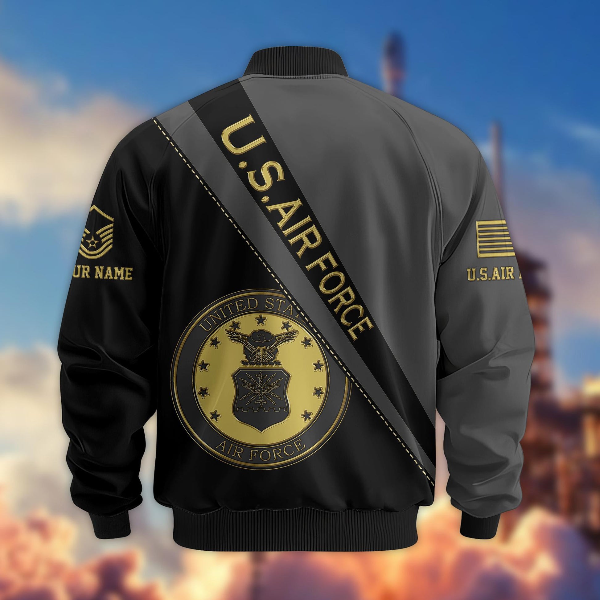 Premium Custom Name, Rank, USAF Veteran Bomber Jacket VPVC800904, Gifts For US Air Force Veteran