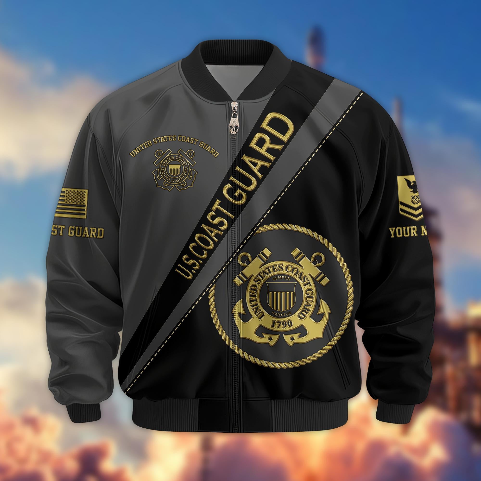 Premium Custom Name, Rank, USCG Veteran Bomber Jacket VPVC800905, Gifts For US Coast Guard Veteran