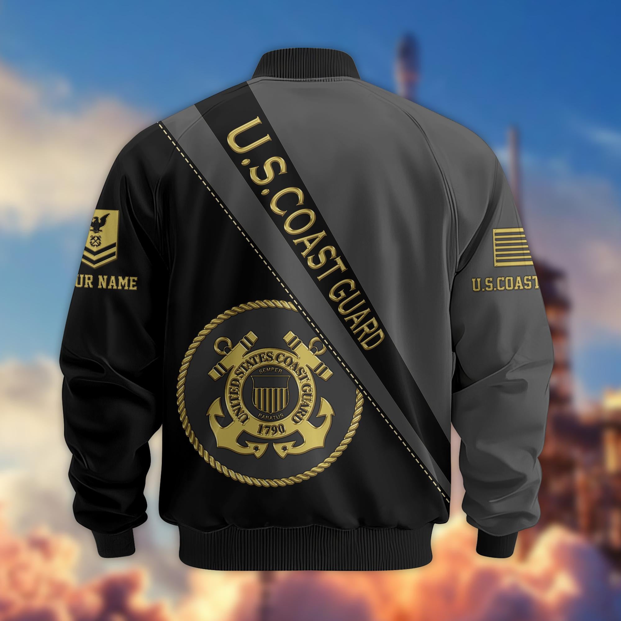 Premium Custom Name, Rank, USCG Veteran Bomber Jacket VPVC800905, Gifts For US Coast Guard Veteran