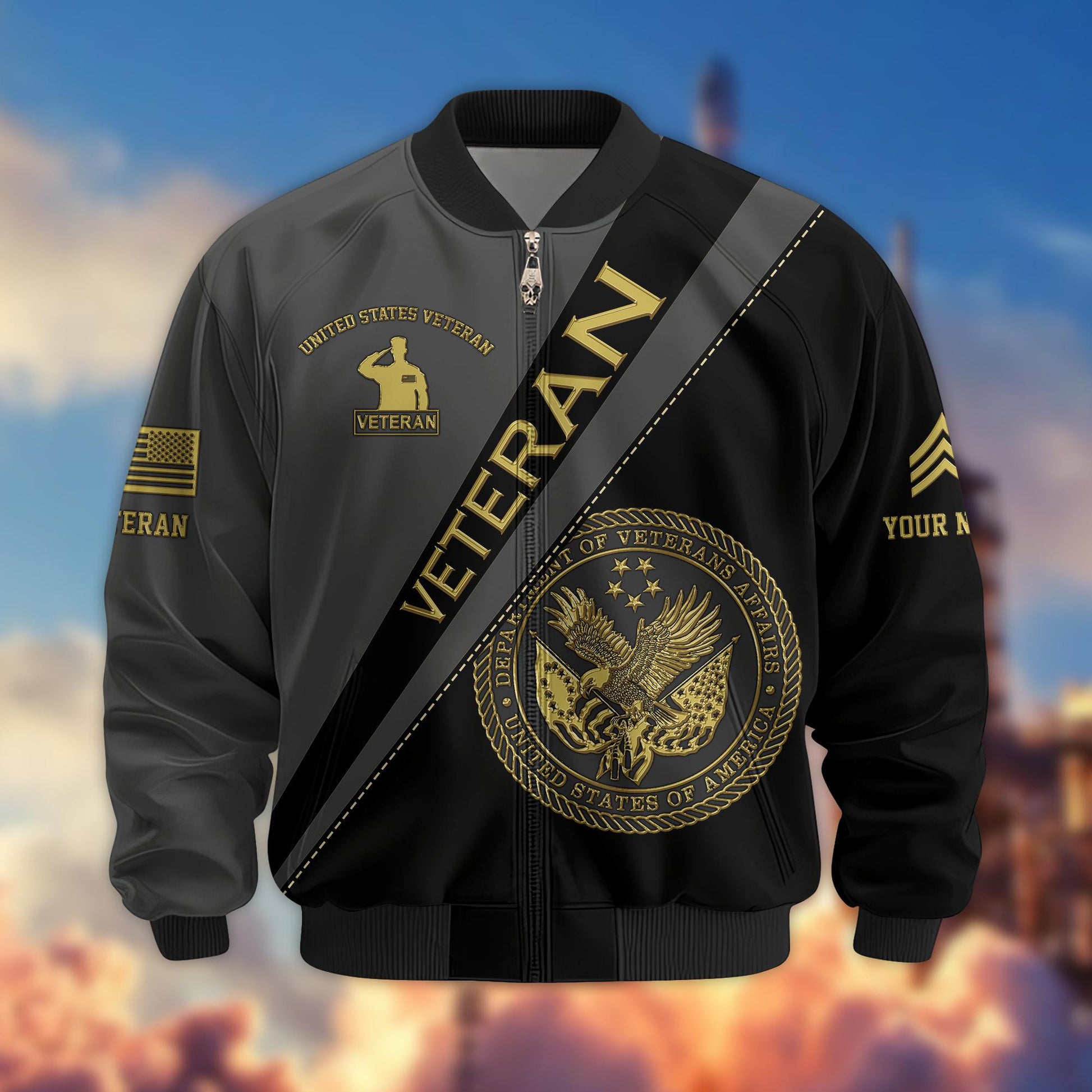 Premium Custom Name, Rank, US Veterans Bomber Jacket VPVC800907, Gifts For US Veteran