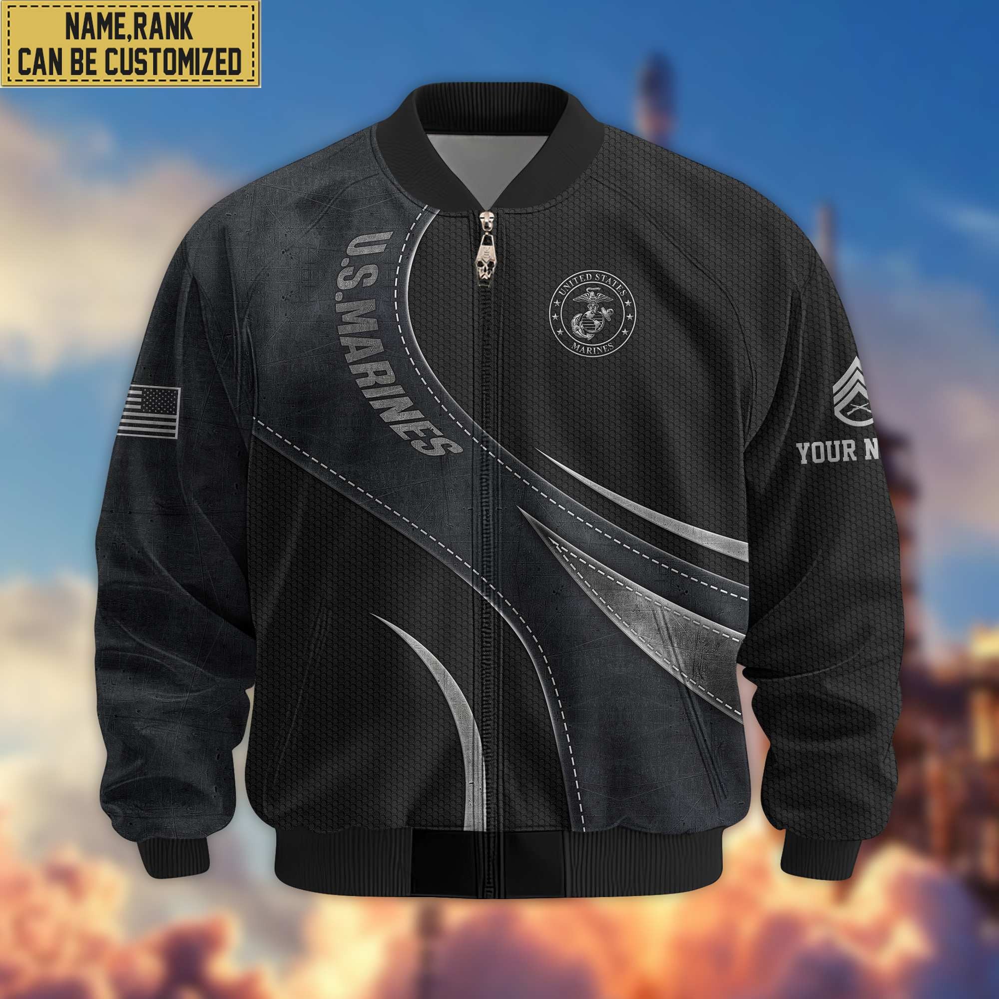 Premium Custom Name, Rank, USMC Veteran Bomber Jacket VPVC801003, Gifts For US Marines Veteran