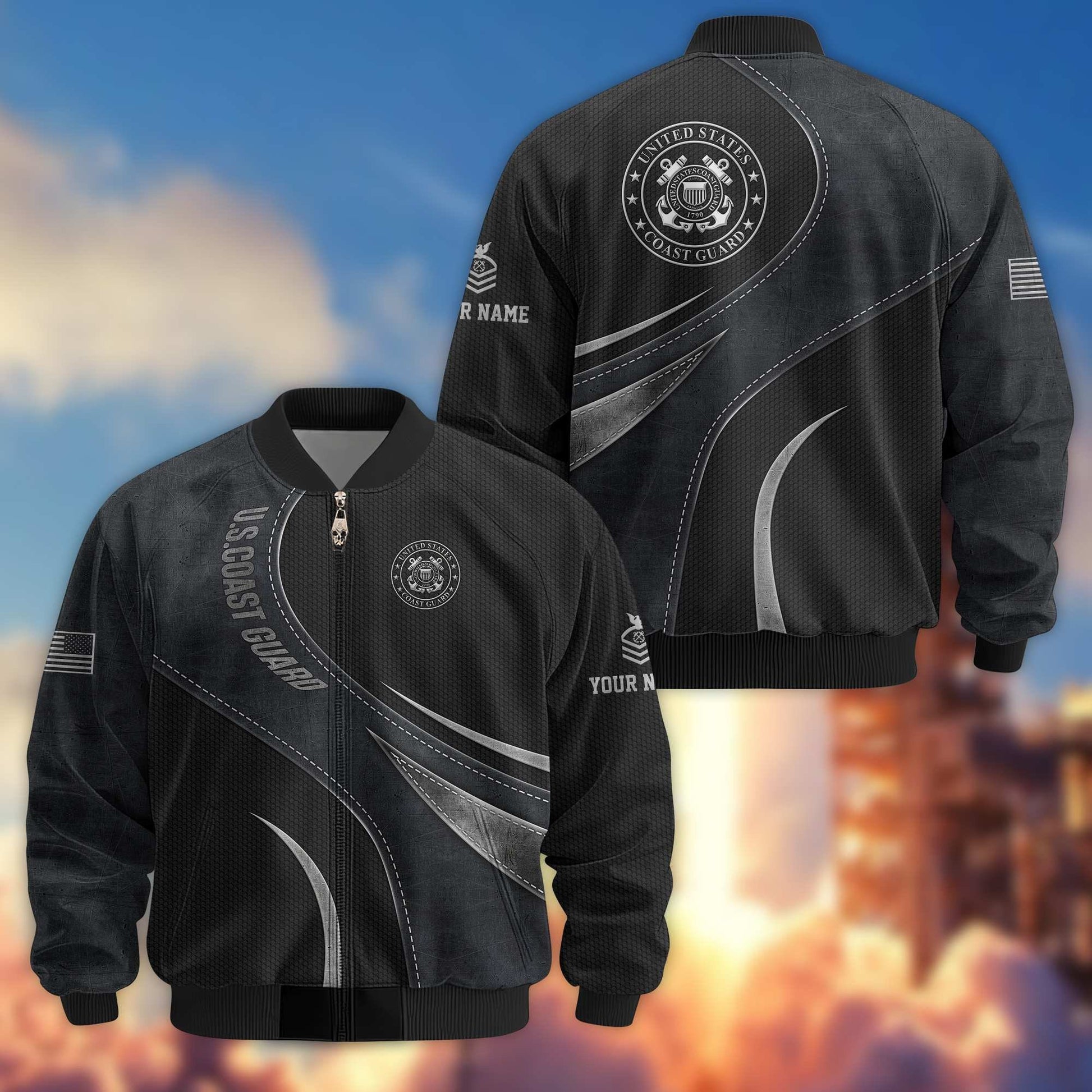 Premium Custom Name, Rank, USCG Veteran Bomber Jacket VPVC801005, Gifts For US Coast Guard Veteran