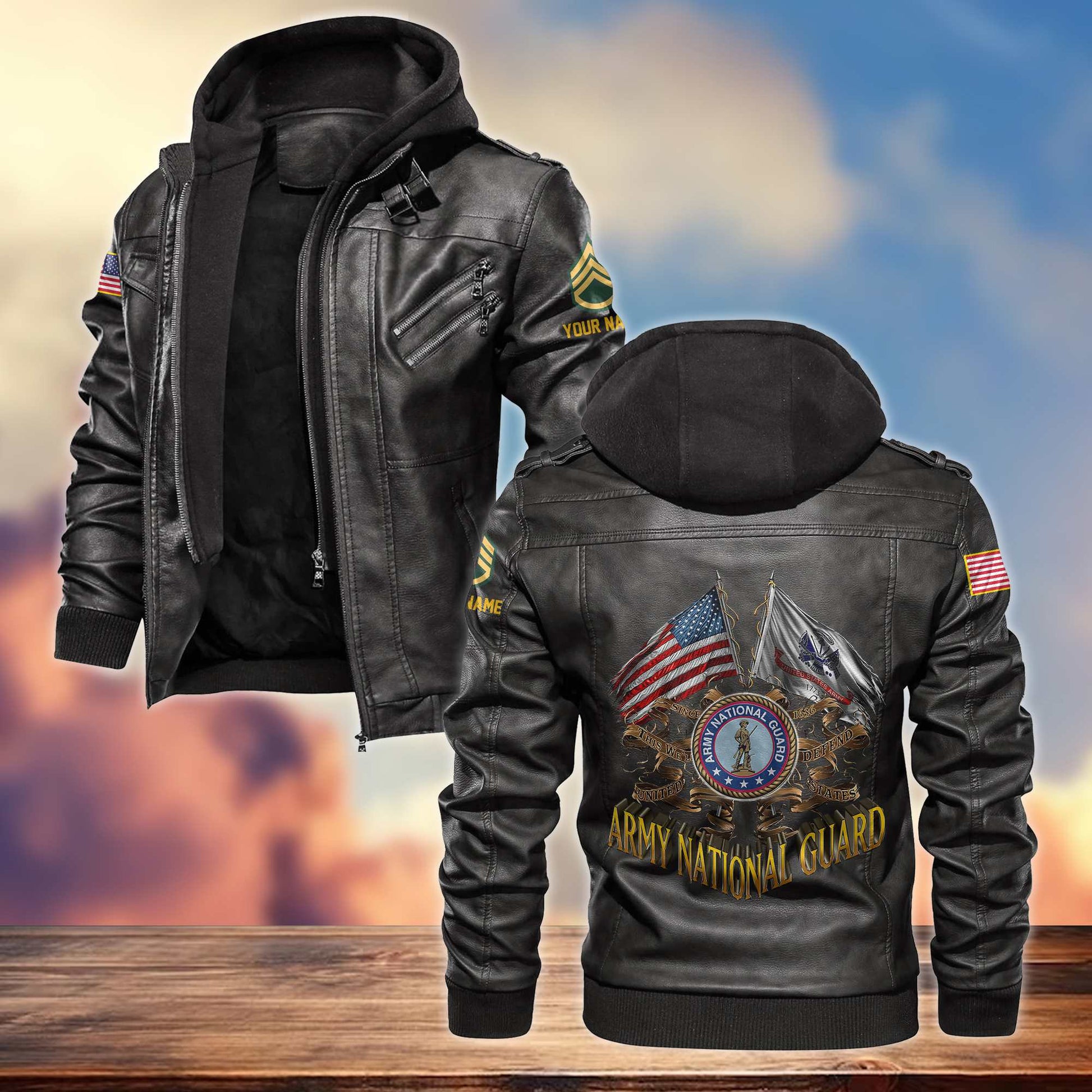 Premium Army National Guard Veteran Leather Jacket VPVC700107, Custom Name, Rank, Gifts For Army National Guard Veteran