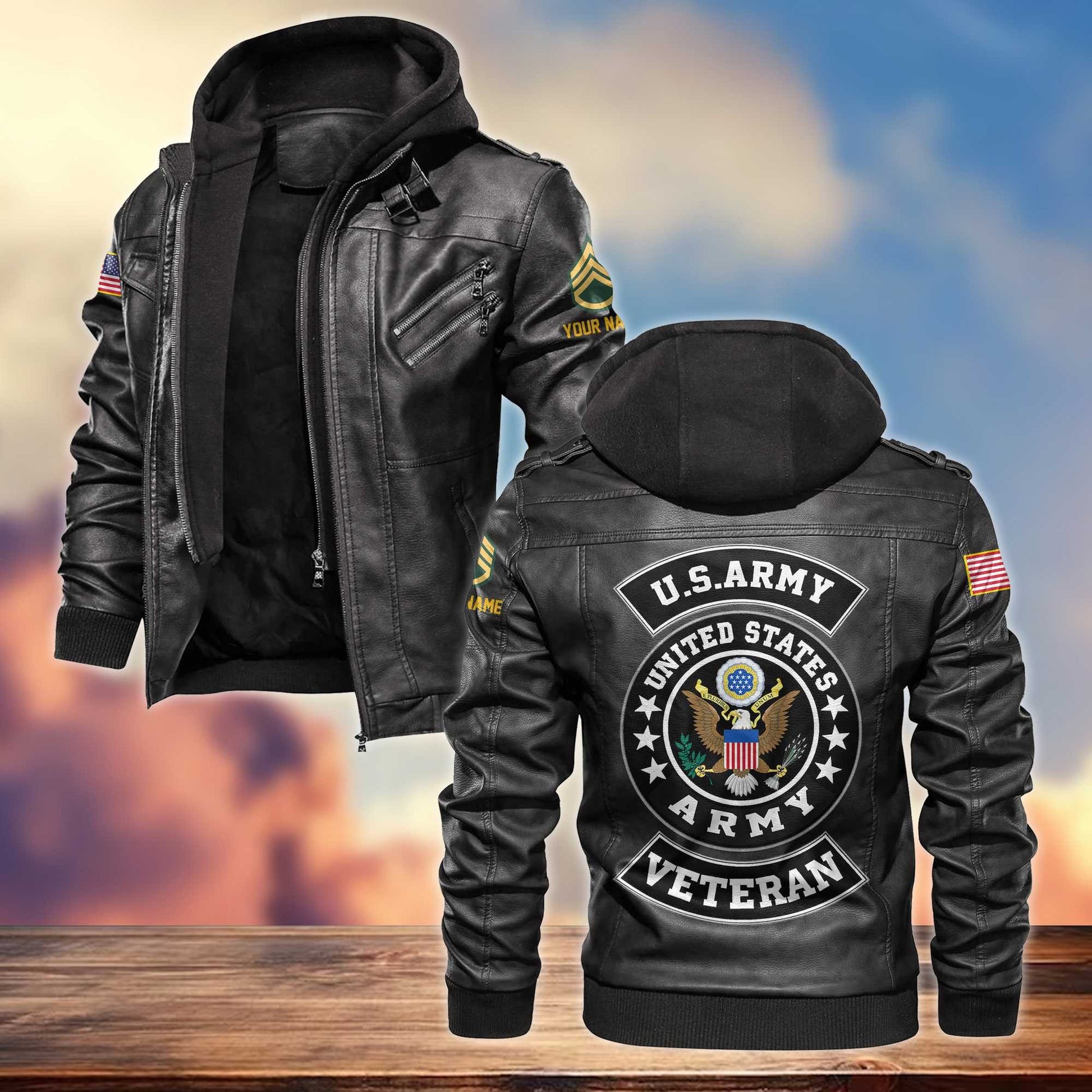 US Army Leather Jacket VPVC700301, Custom Name, Rank, Gifts For Army Veteran