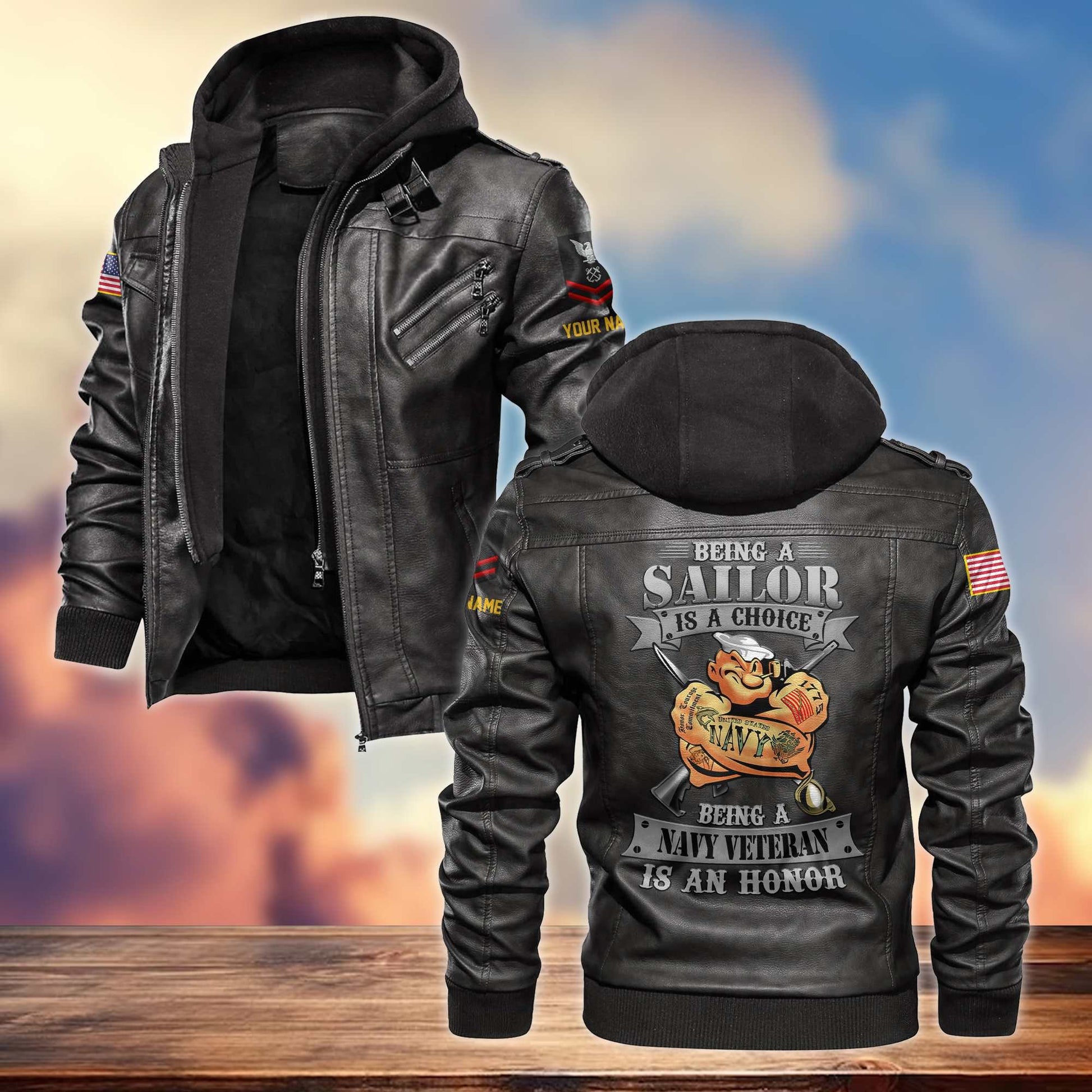 Premium Custom Name, Rank, US Navy Leather Jacket VPVC700602, Gifts For Navy Veteran