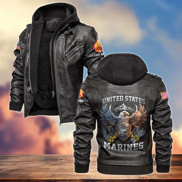 Premium USMC Leather Jacket VPVC700403, Gifts For Marine Veteran
