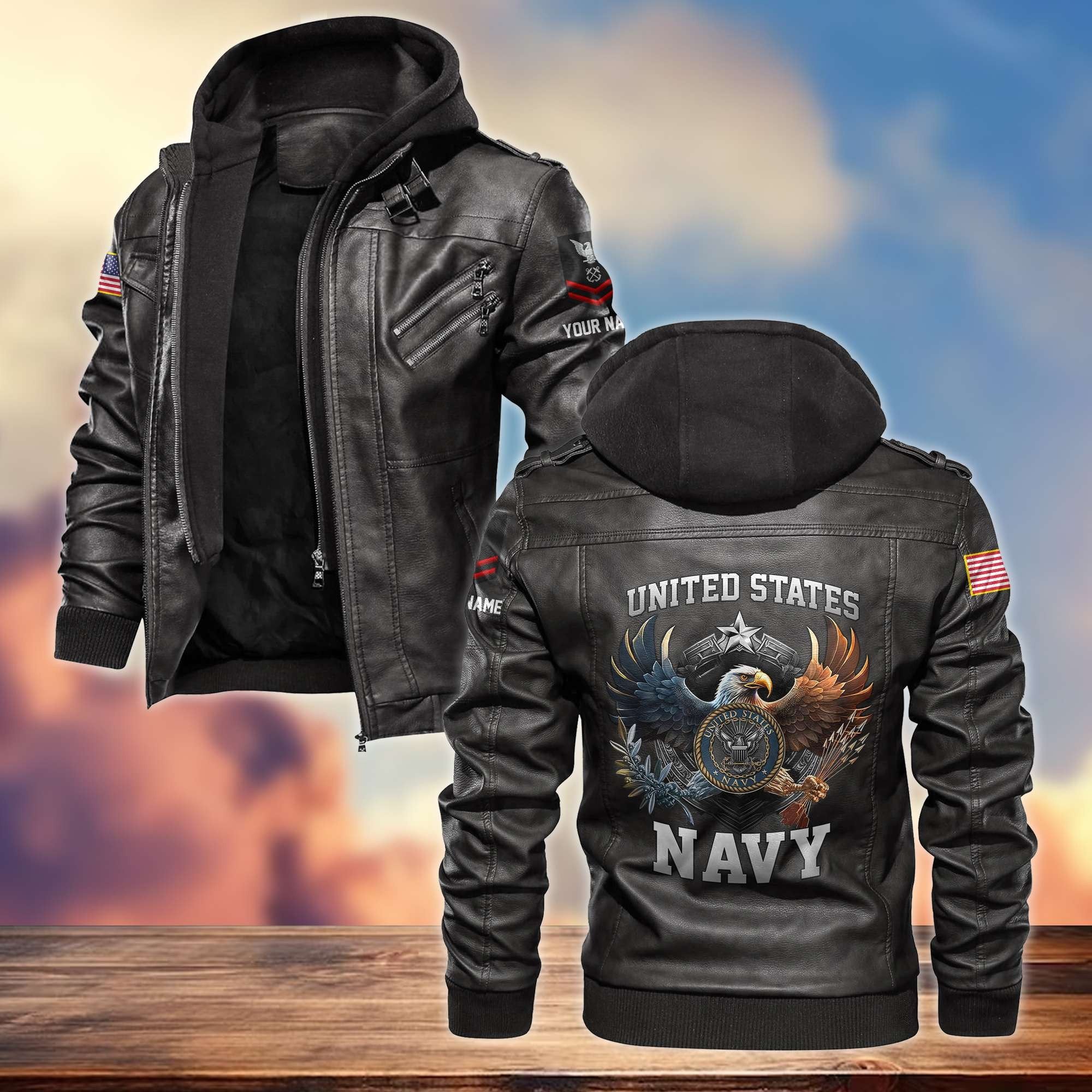 Premium Custom Name, Rank, US Navy Leather Jacket VPVC700902, Gifts For Navy Veteran