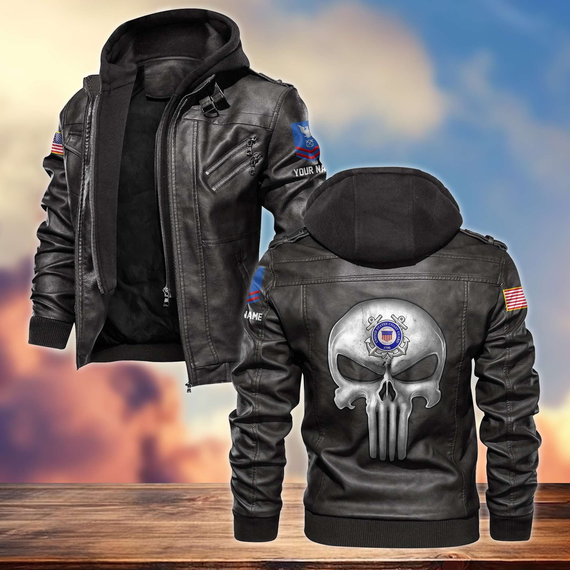 Premium USCG Leather Jacket VPVC701005, Custom Name, Rank, Gifts For Coast Guard Veteran