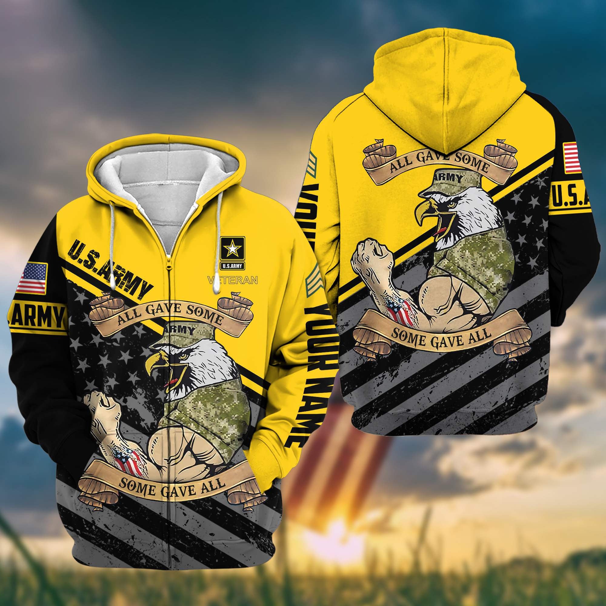 Premium US Army Zip Hoodie VPVC602001, Custom Name, Rank, Gifts For Army Veteran