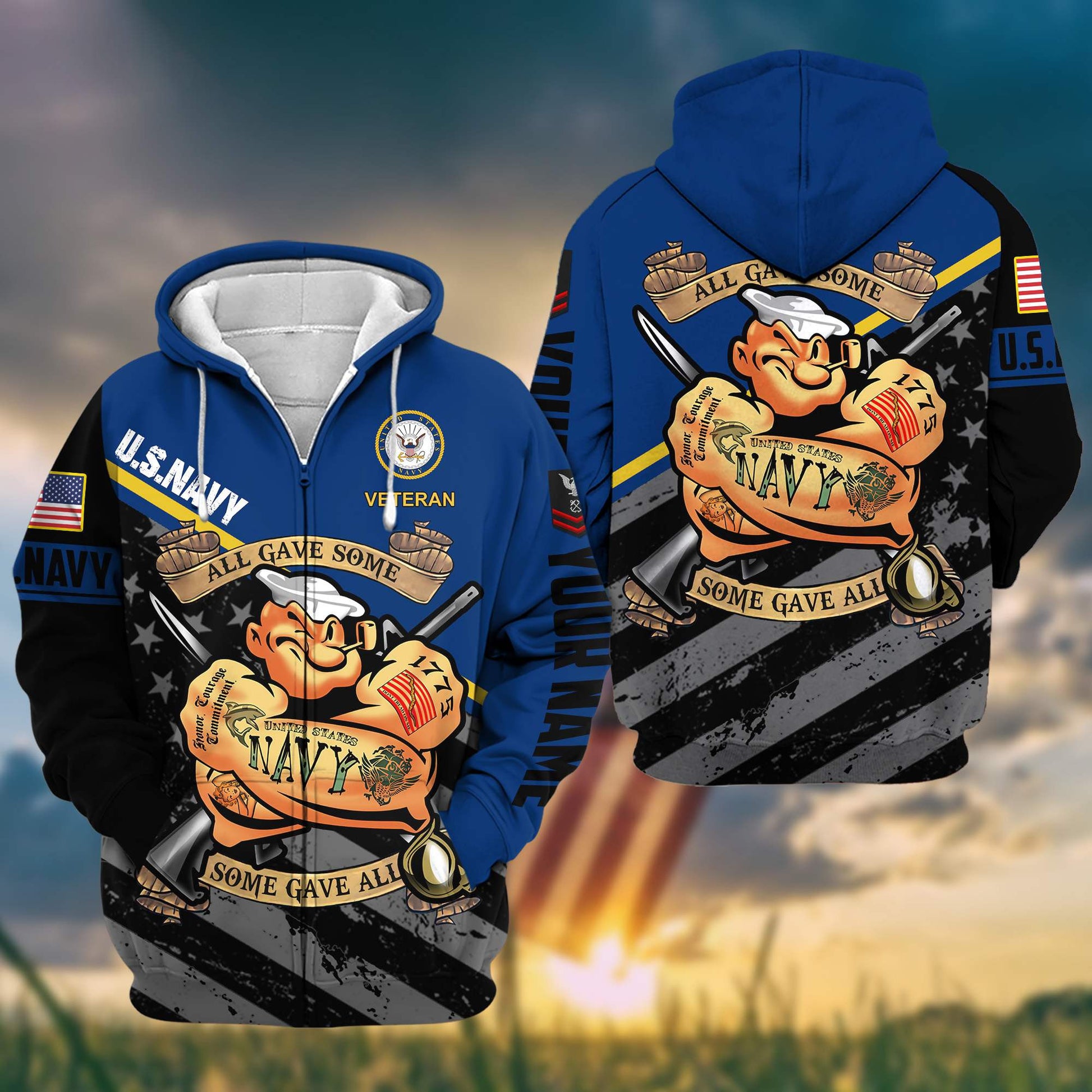 Premium US Navy Zip Hoodie VPVC602002, Custom Name, Rank, Gifts For Navy Veteran