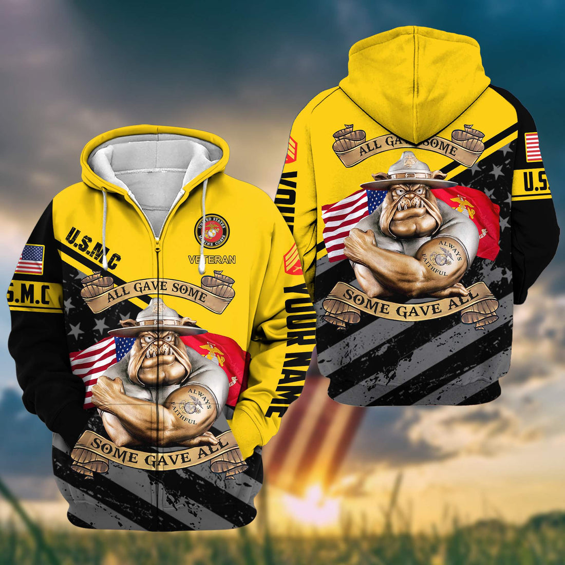 Premium USMC Zip Hoodie VPVC602030, Custom Name, Rank, Gifts For Marine Veteran