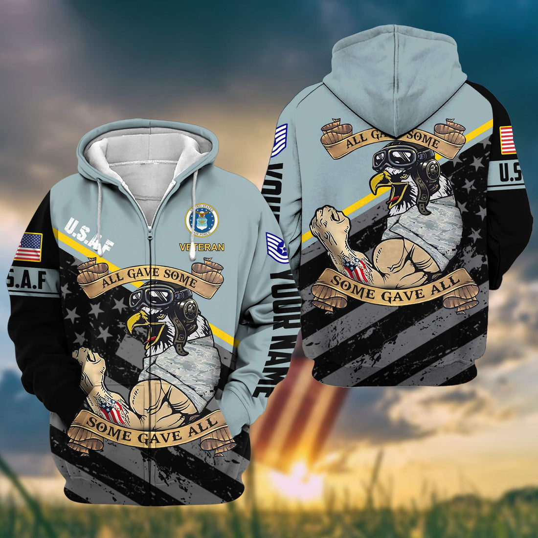 Premium USAF Zip Hoodie VPVC602004, Custom Name, Rank, Gifts For Air Force Veteran, Gifts For Veterans Day