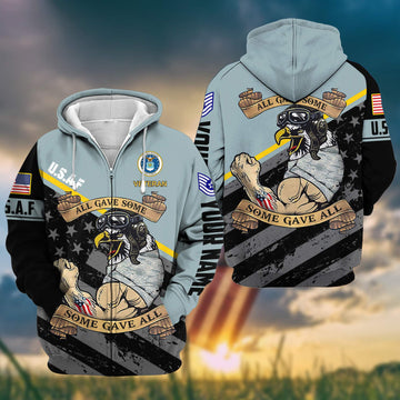 Premium USAF Zip Hoodie VPVC602004, Custom Name, Rank, Gifts For Air Force Veteran, Gifts For Veterans Day