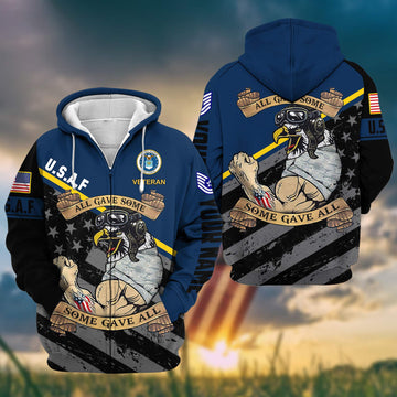 Premium USAF Zip Hoodie VPVC602040, Custom Name, Rank, Gifts For Air Force Veteran, Gifts For Veterans Day