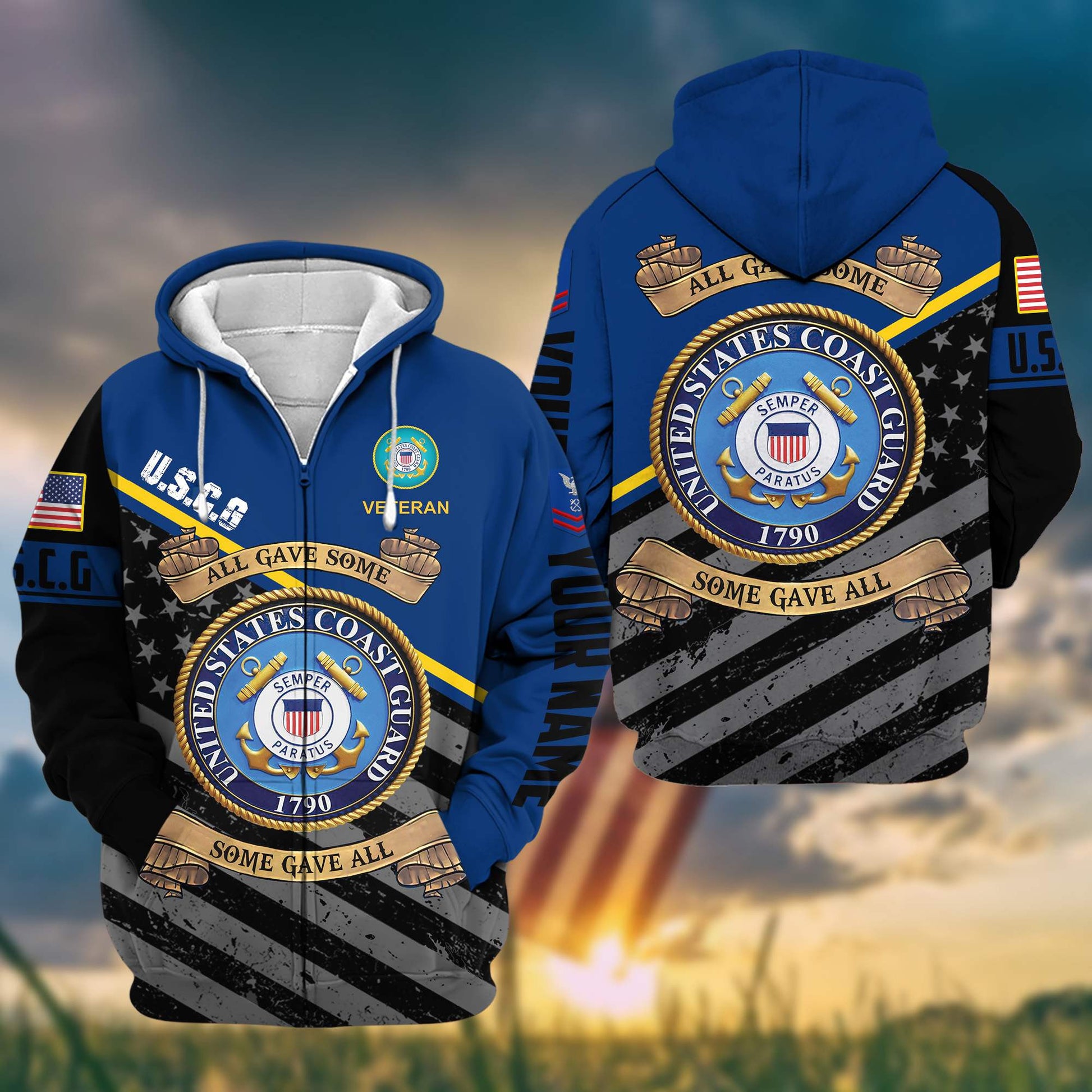 Premium USCG Zip Hoodie VPVC602050, Custom Name, Rank, Gifts For Coast Guard Veteran