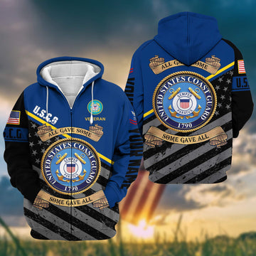 Premium USCG Zip Hoodie VPVC602050, Custom Name, Rank, Gifts For Coast Guard Veteran