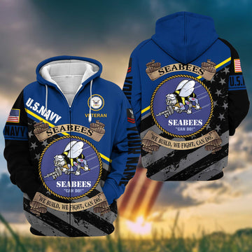 Premium US Seabees Zip Hoodie VPVC602008, Custom Name, Rank, Gifts For US Veterans