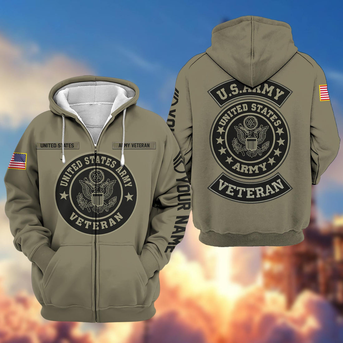 Premium Custom US Army Zip Hoodie VPVC601901, Gifts For Army Veteran