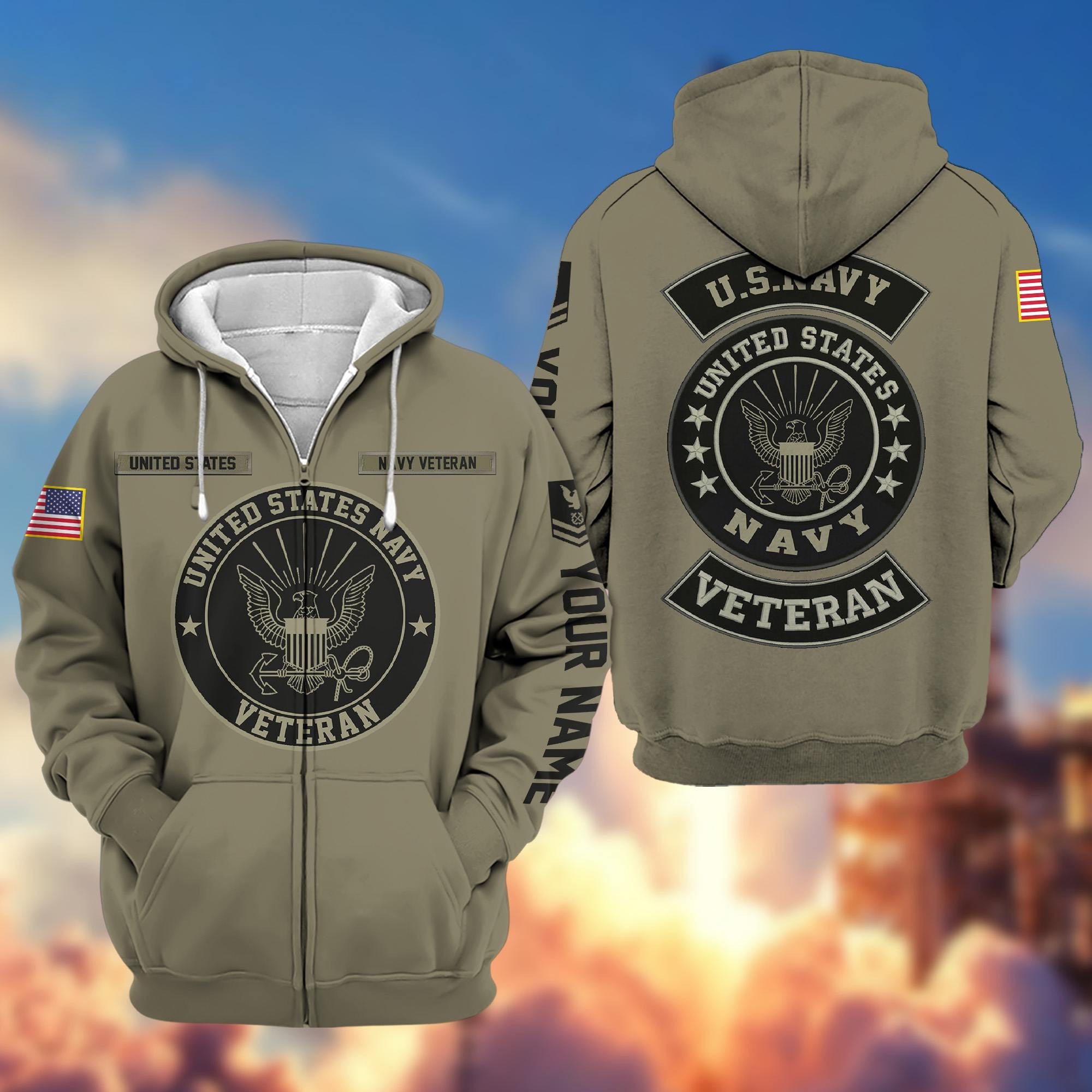 Premium Custom US Navy Zip Hoodie VPVC601902, Gifts For Navy Veteran