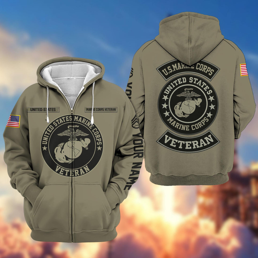 Premium Custom USMC Zip Hoodie VPVC601903, Gifts For Marine Veteran