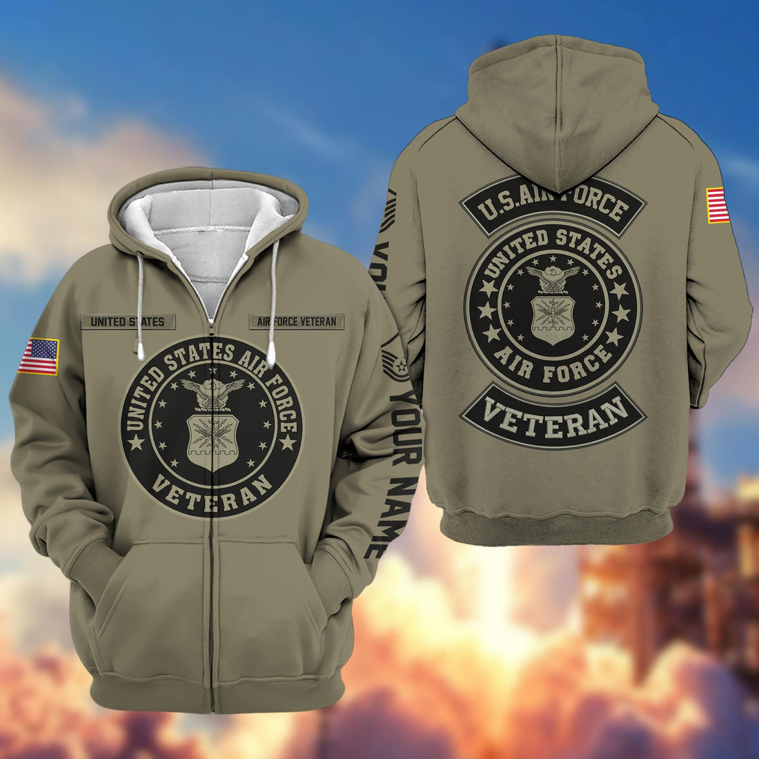 Premium Custom USAF Zip Hoodie VPVC601904, Gifts For Air Force Veteran, Gifts For Veterans Day