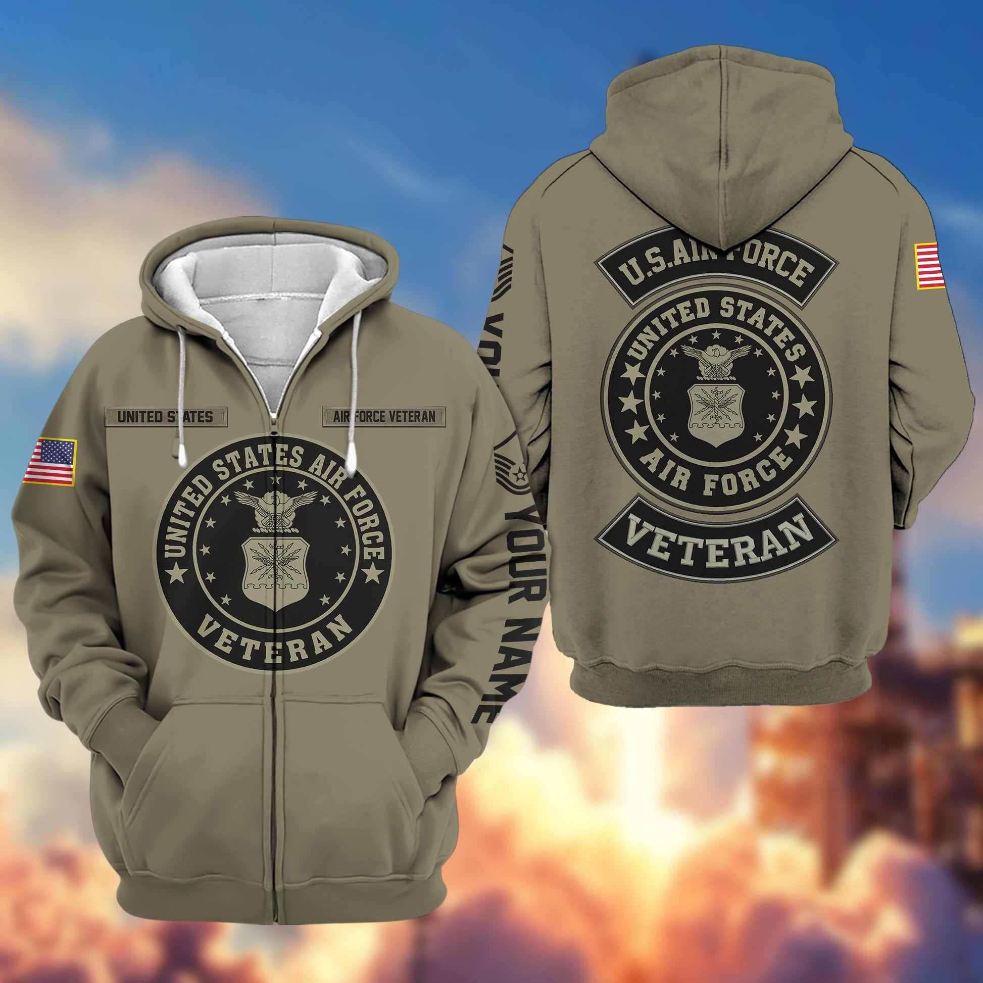 Premium Custom USAF Zip Hoodie VPVC601904, Gifts For Air Force Veteran, Gifts For Veterans Day