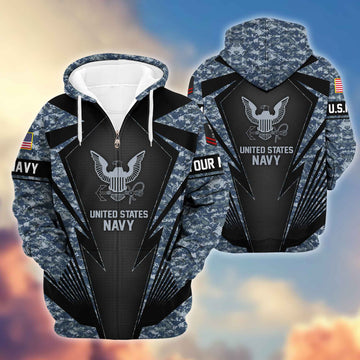 US Navy Zip Hoodie VPVC602202, Custom Rank, Name, Gifts For Navy Veteran