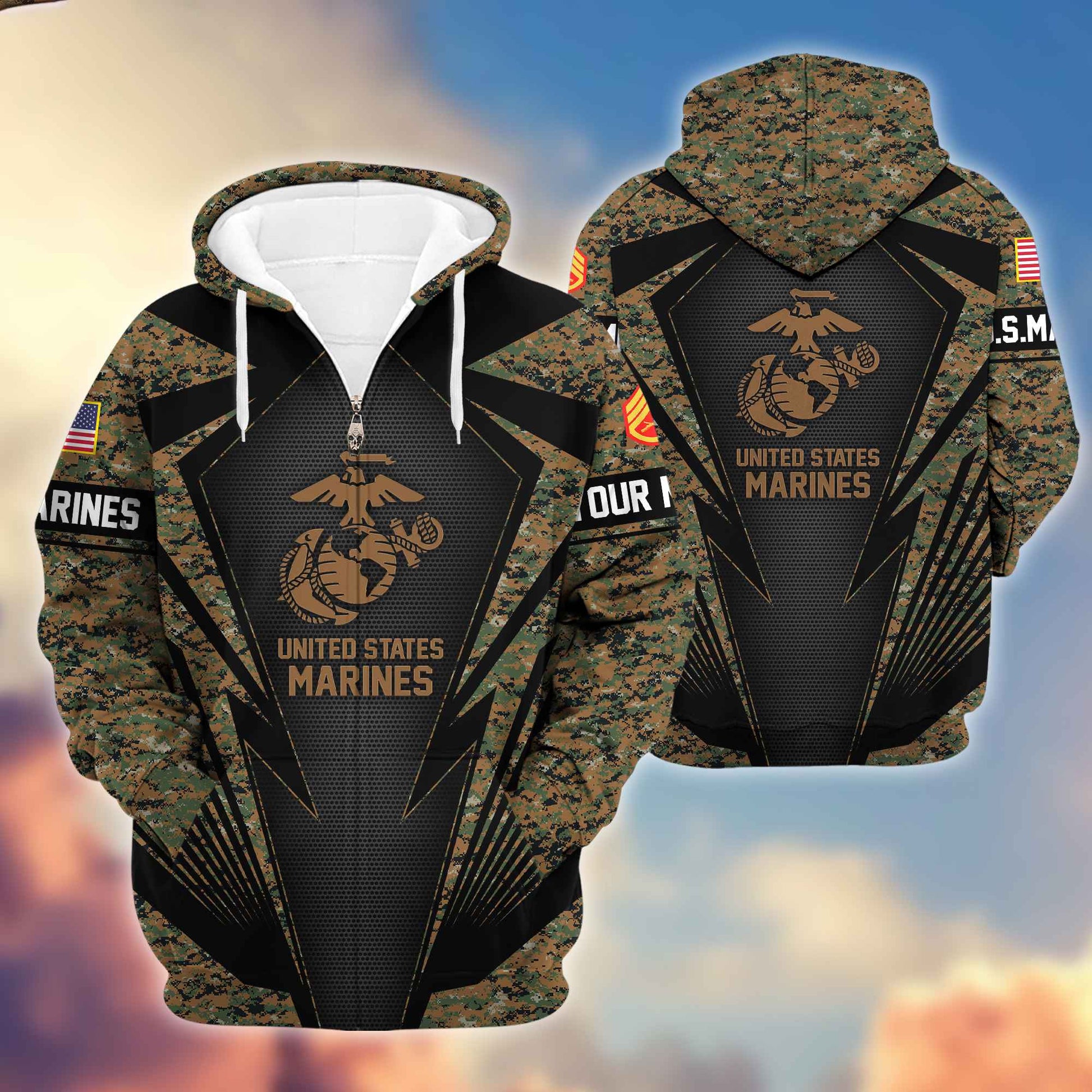USMC Zip Hoodie VPVC602203, Custom Rank, Name, Gifts For Marine Veteran