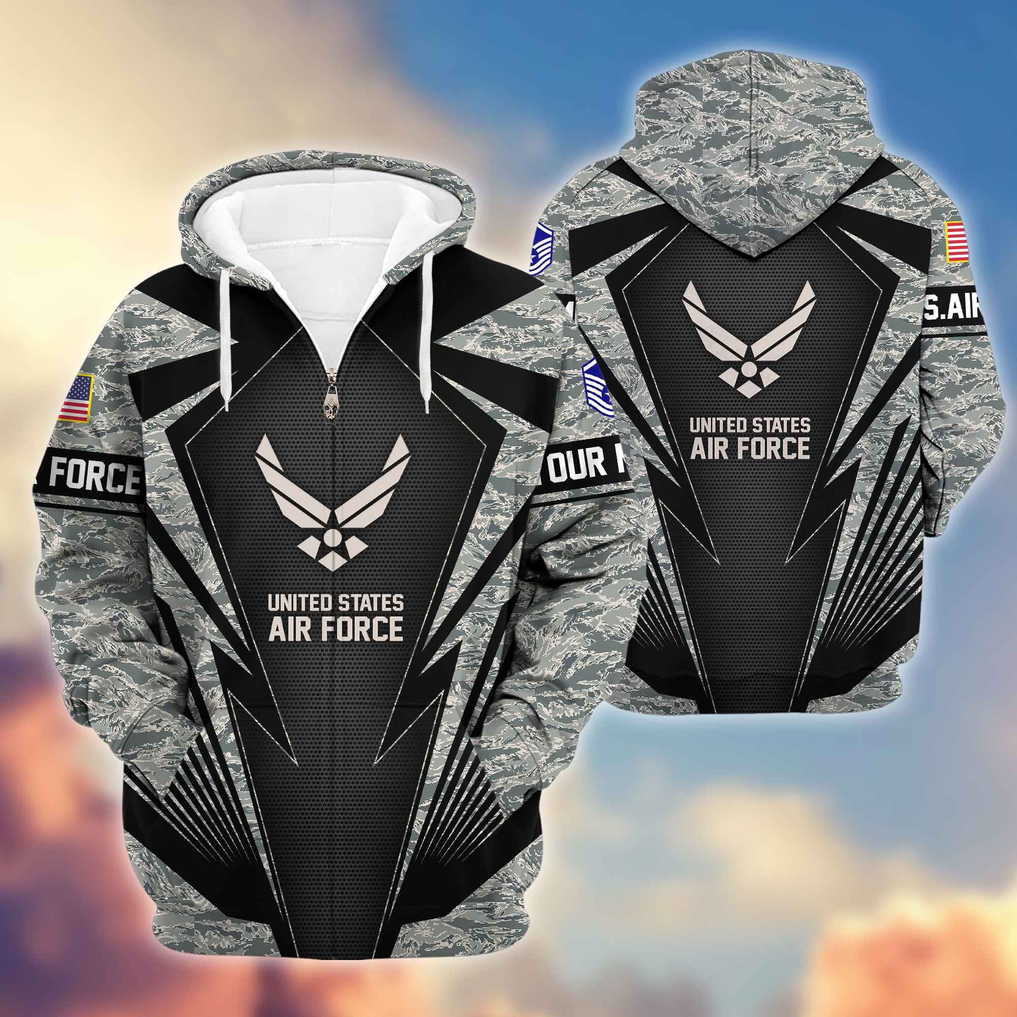 USAF Zip Hoodie VPVC602204, Custom Rank, Name, Gifts For Air Force Veteran, Gifts For Veterans Day