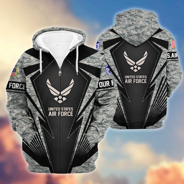 USAF Zip Hoodie VPVC602204, Custom Rank, Name, Gifts For Air Force Veteran, Gifts For Veterans Day
