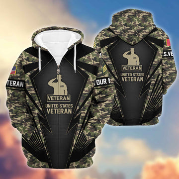 US Veterans Zip Hoodie VPVC602207, Custom Rank, Name, Gifts For US Veterans