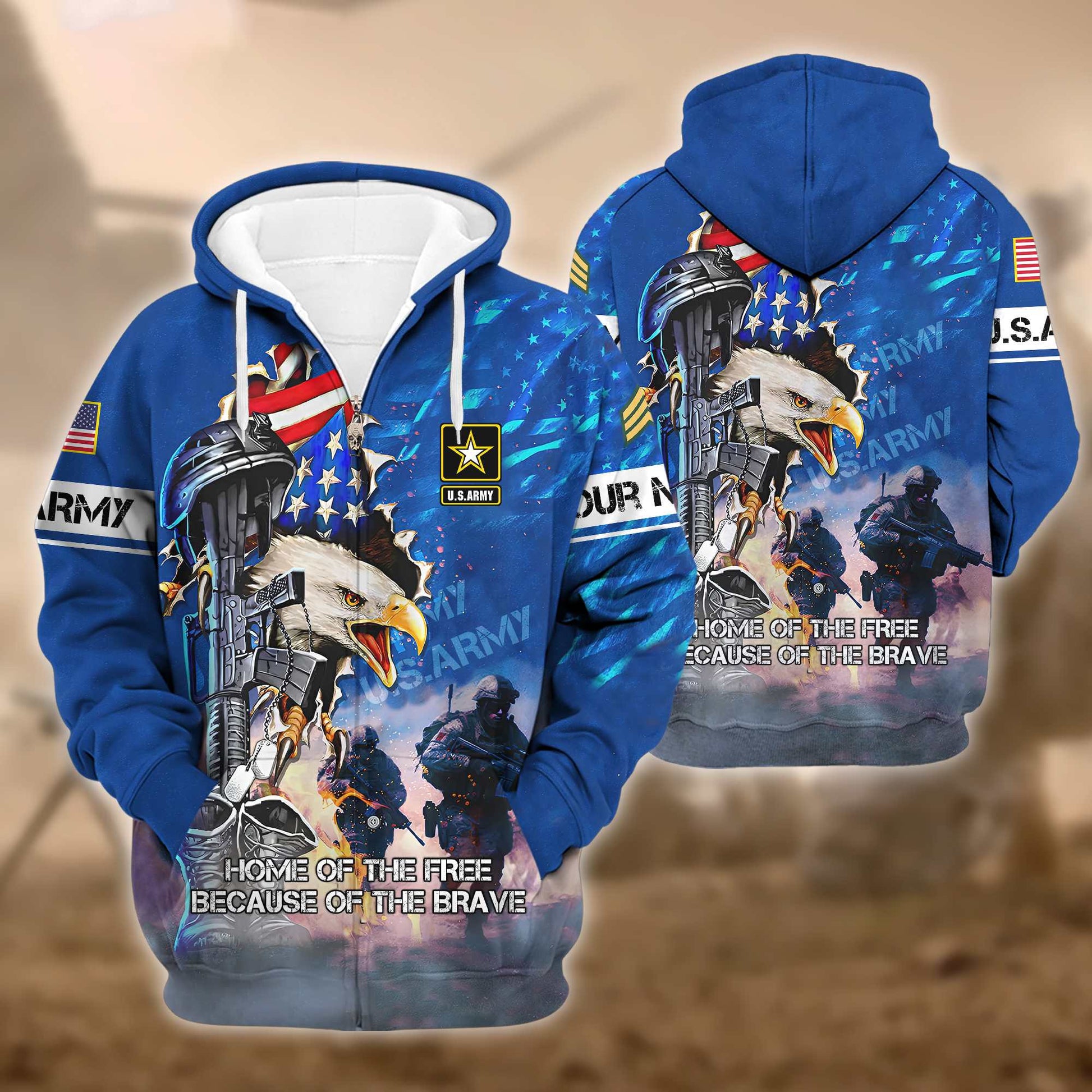 Premium Custom US Army Zip Hoodie VPVC602301, Gifts For Army Veteran