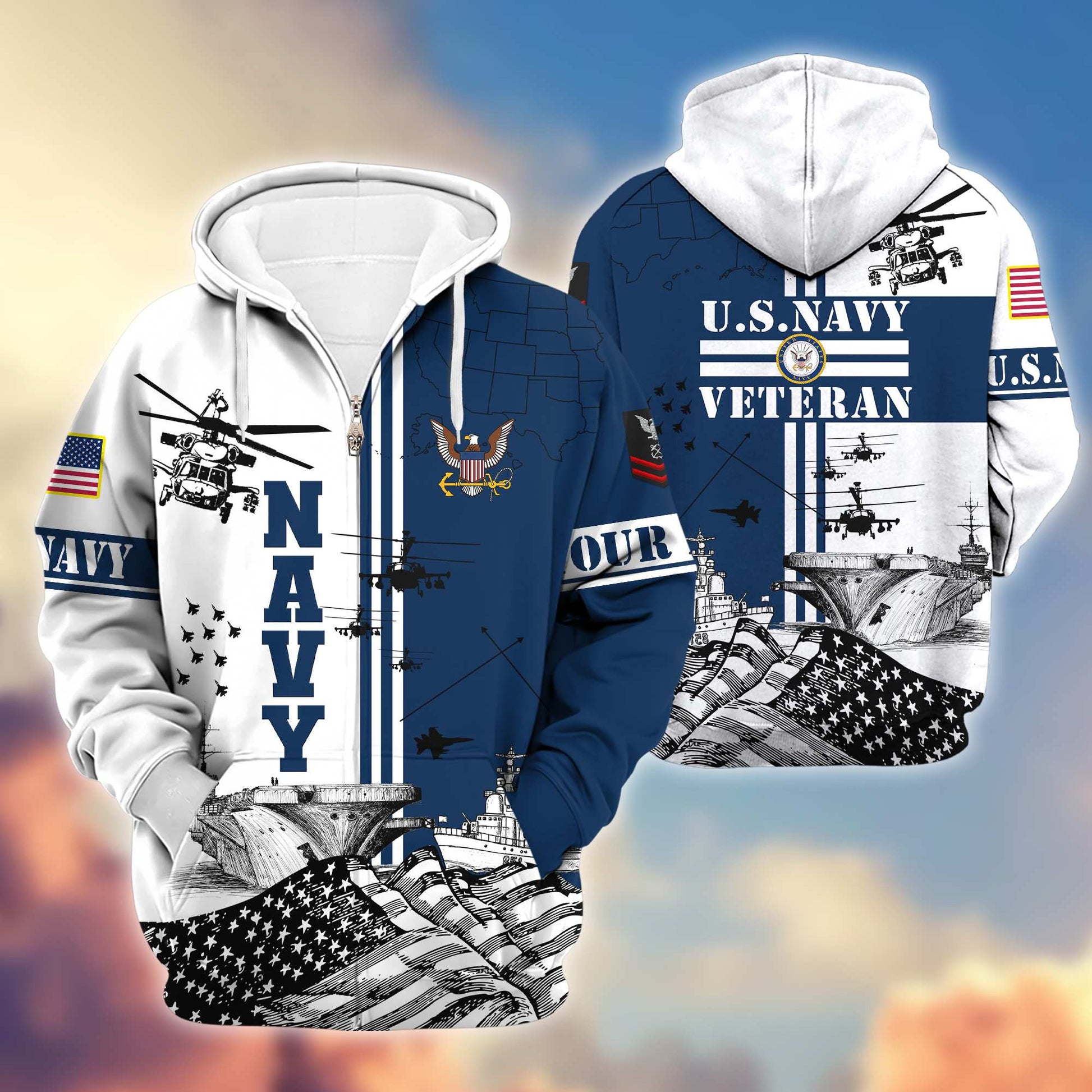 Premium US Navy Zip Hoodie VPVC601002, Gifts For Navy Veteran