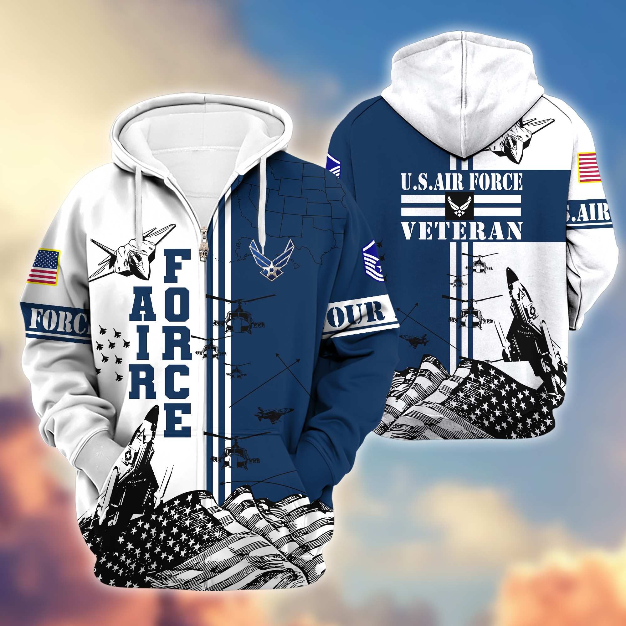 Premium USAF Zip Hoodie VPVC601004, Gifts For Air Force Veteran, Gifts For Veterans Day