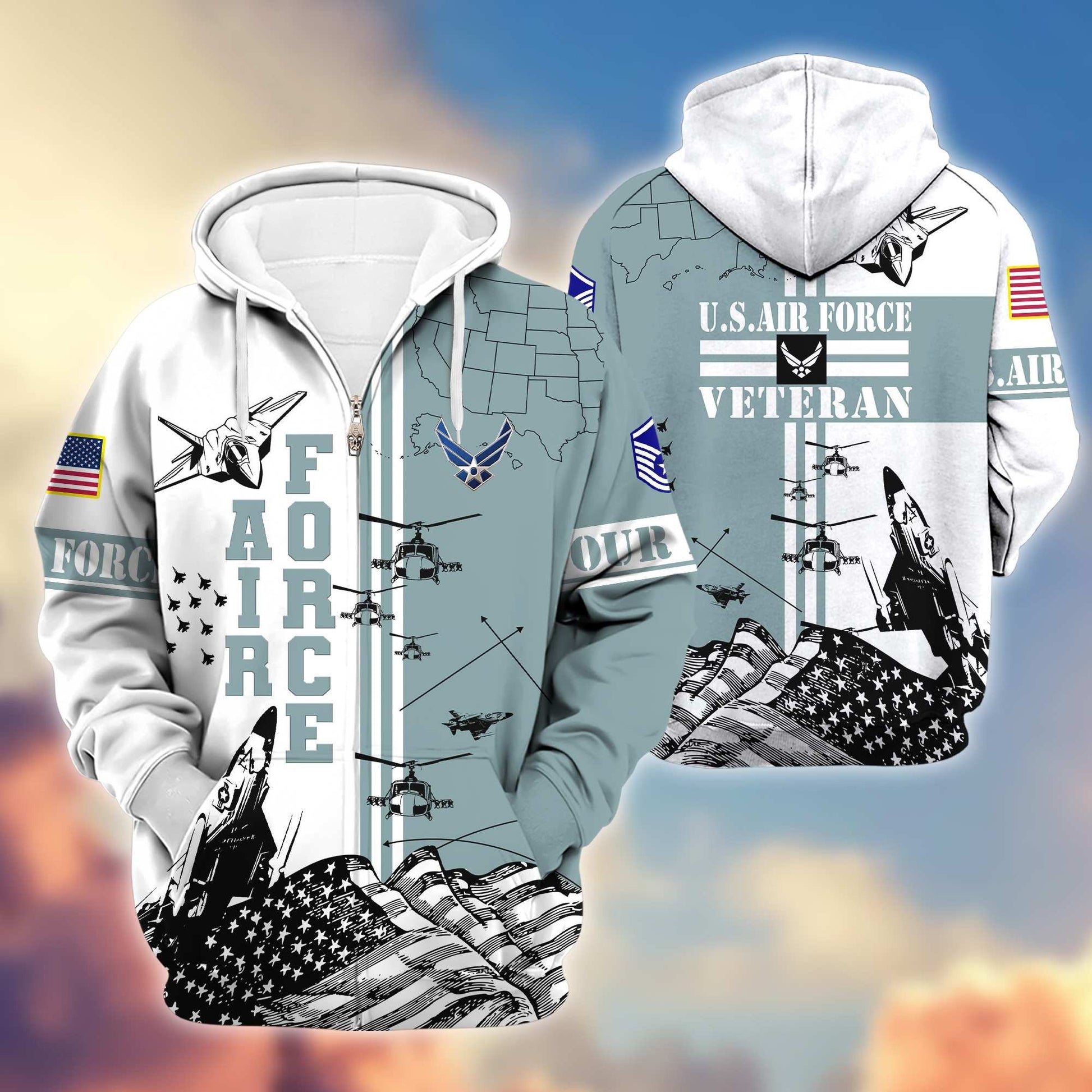 Premium USAF Zip Hoodie VPVC601004, Gifts For Air Force Veteran, Gifts For Veterans Day